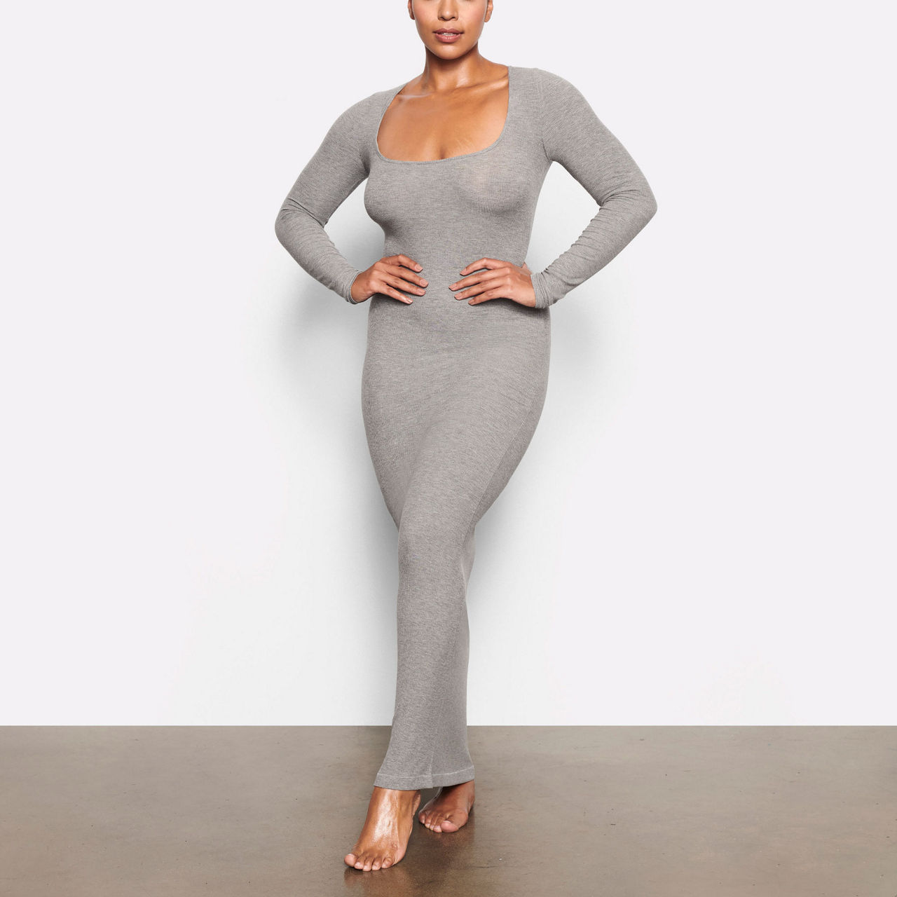 SOFT LOUNGE LONG SLIP DRESS, HEATHER GREY