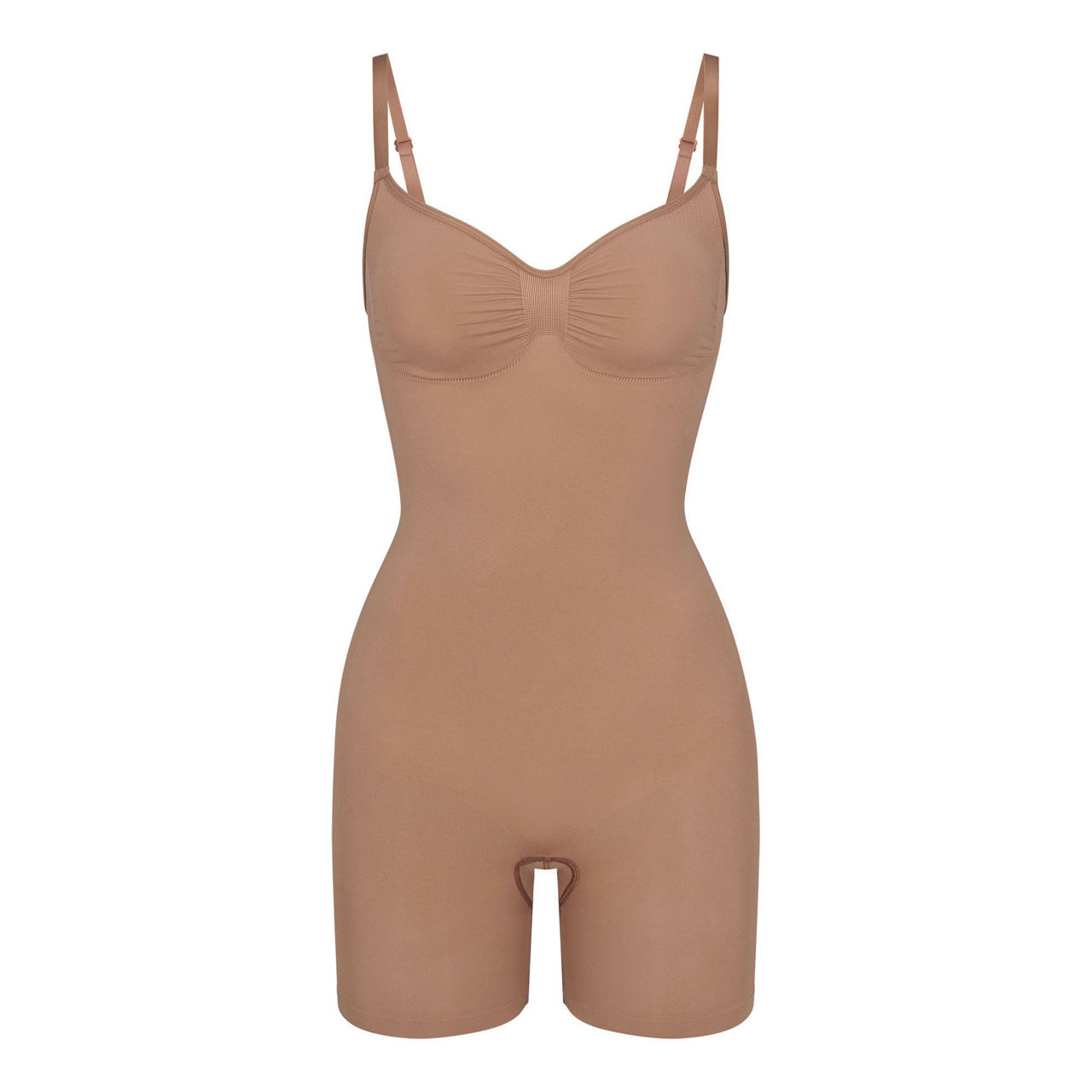 Skims Soft Smoothing Seamless Thong Bodysuit In Clay color size