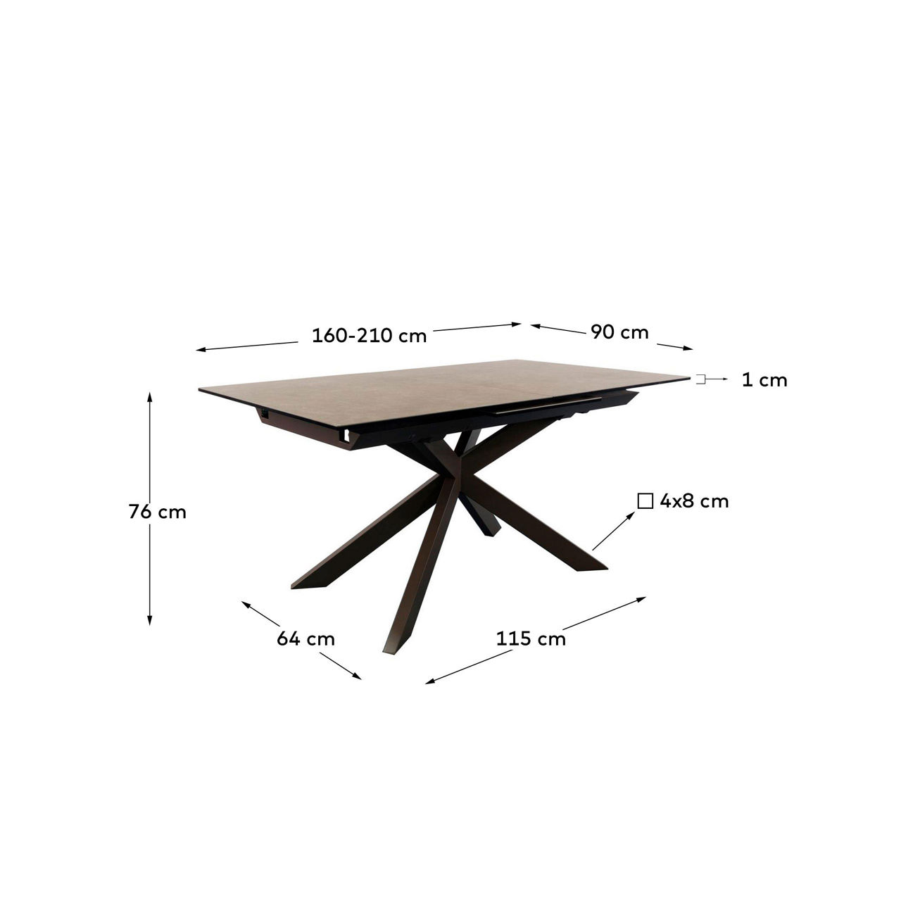 Atminda Extendable Table 160-210 x 90cm Porcelain with Brown Finished ...