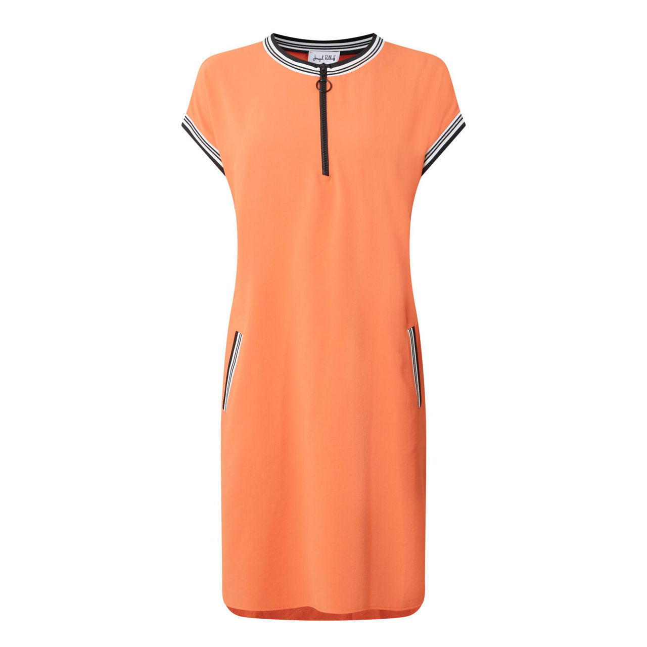 JOSEPH RIBKOFF Stripe Trim Shift Dress Mandarin