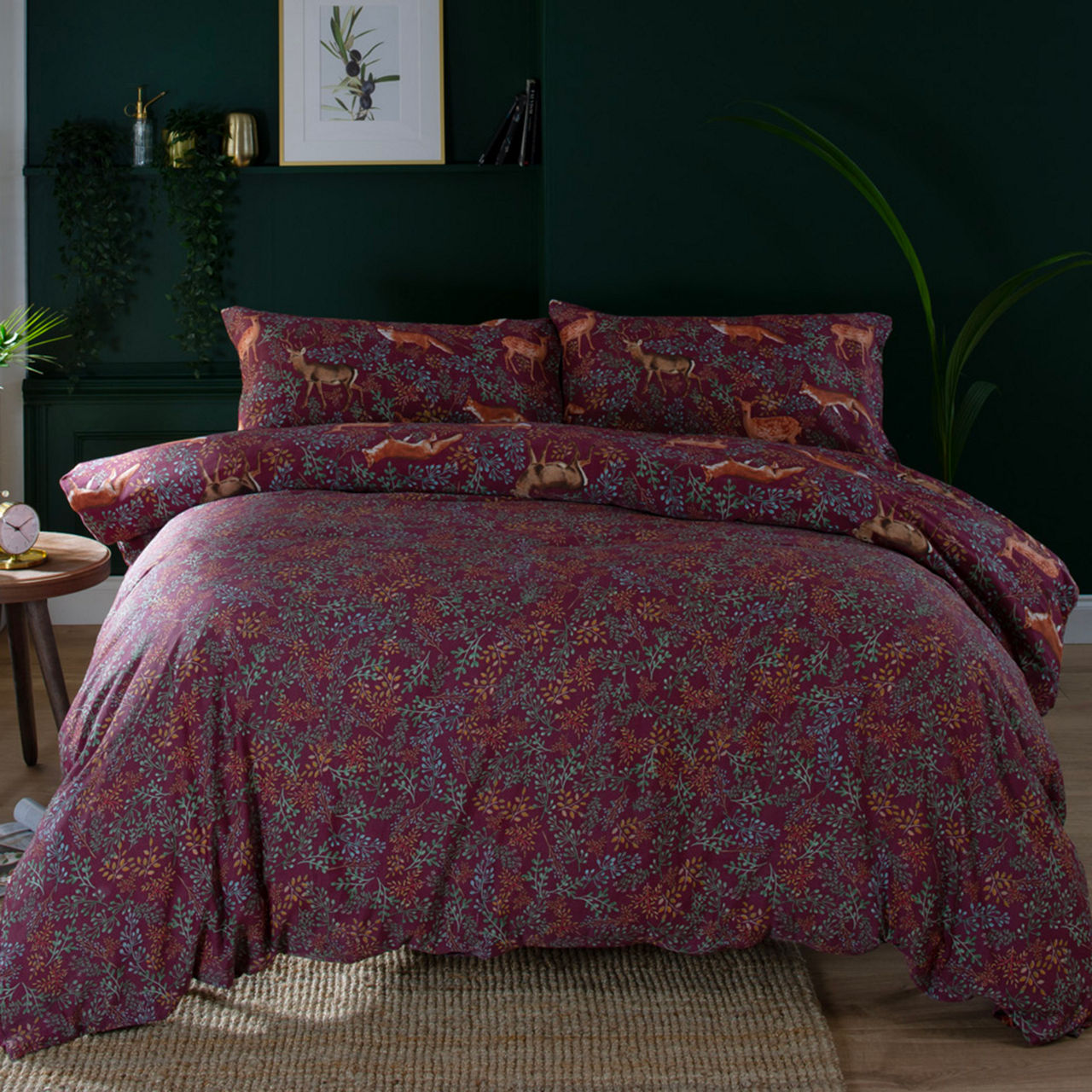 Fox and Deer Duvet Set Mulberry