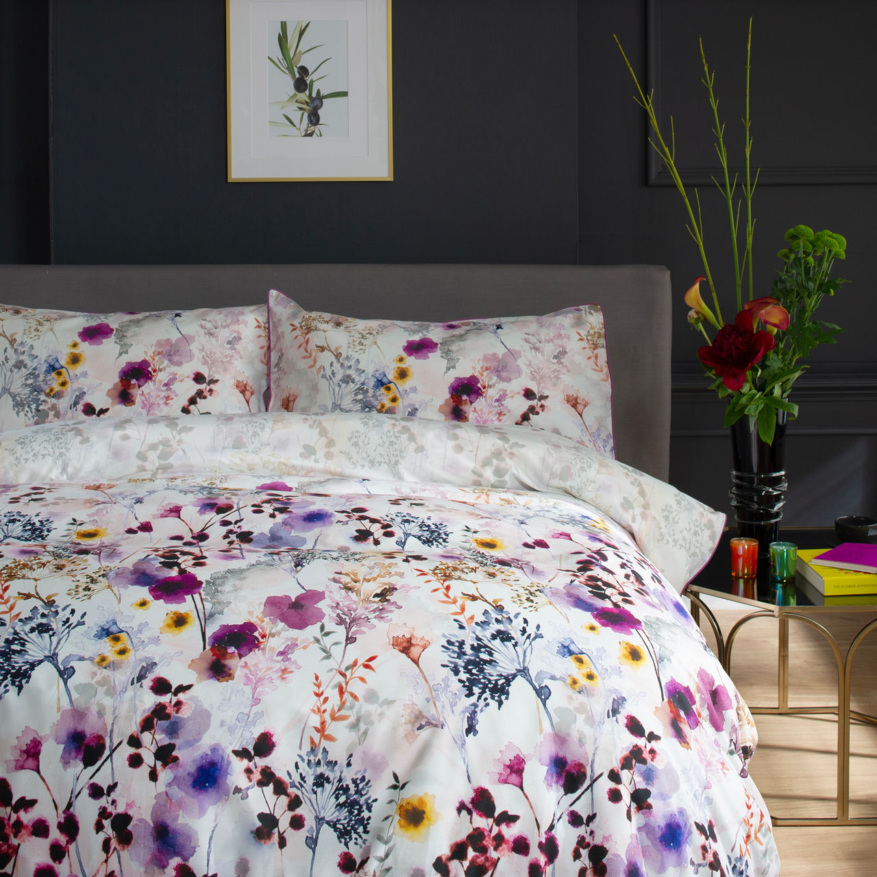 Watercolour Floral Duvet Set Lilac