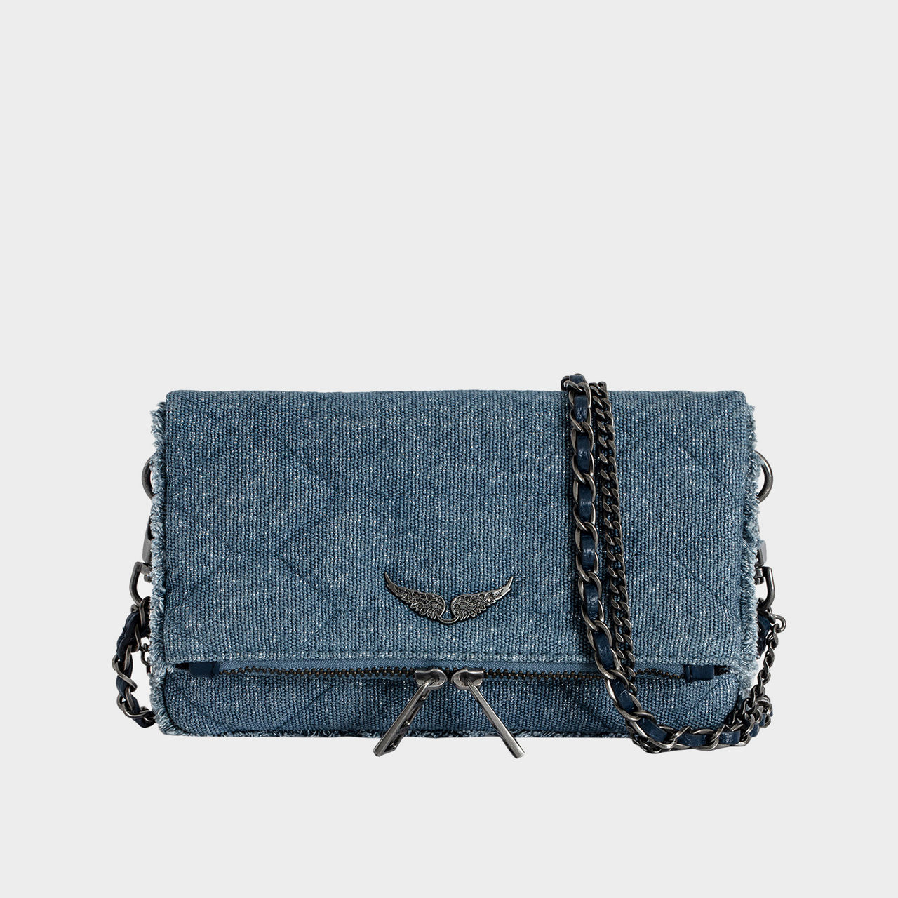 ZADIG VOLTAIRE Rock Nano Glitter Denim Quilted Clutch Bag