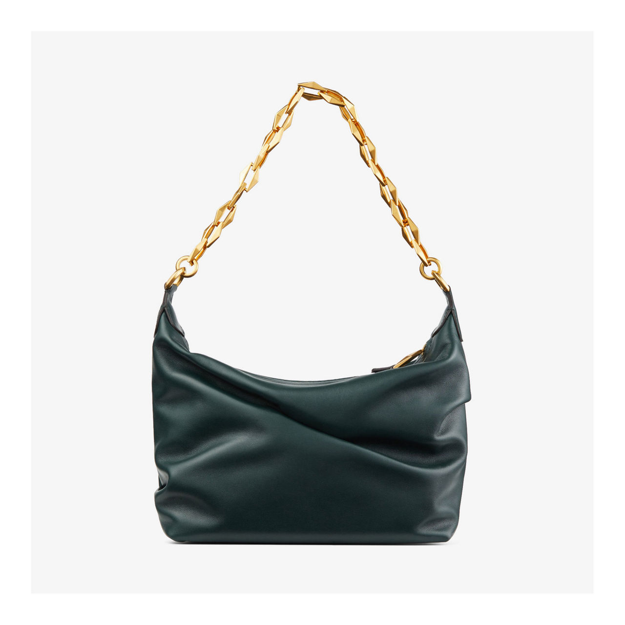 JIMMY CHOO Diamond Soft Hobo Shoulder Bag DARK GREENGOLD