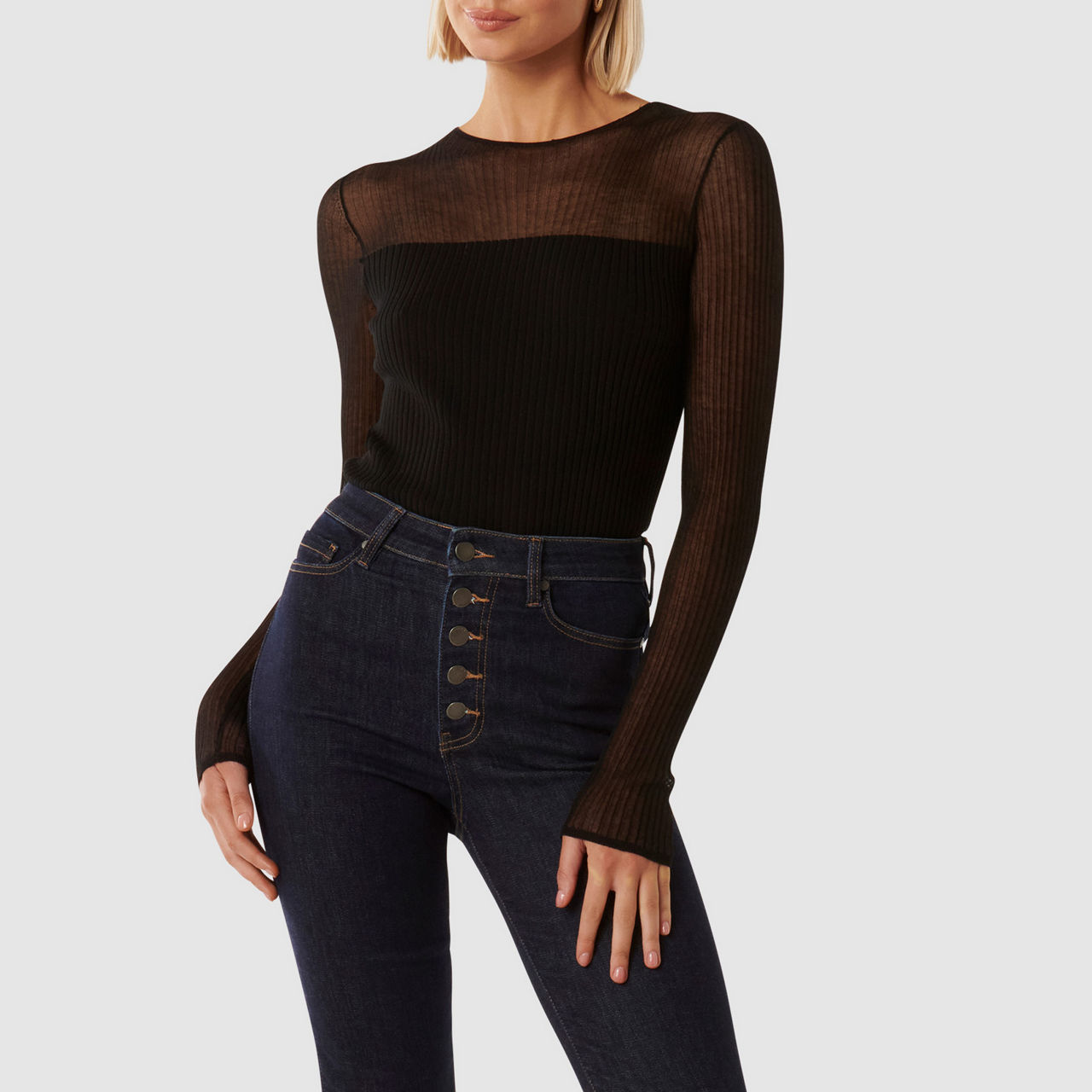FOREVER NEW Brooke Sheer Ribbed Knit Top