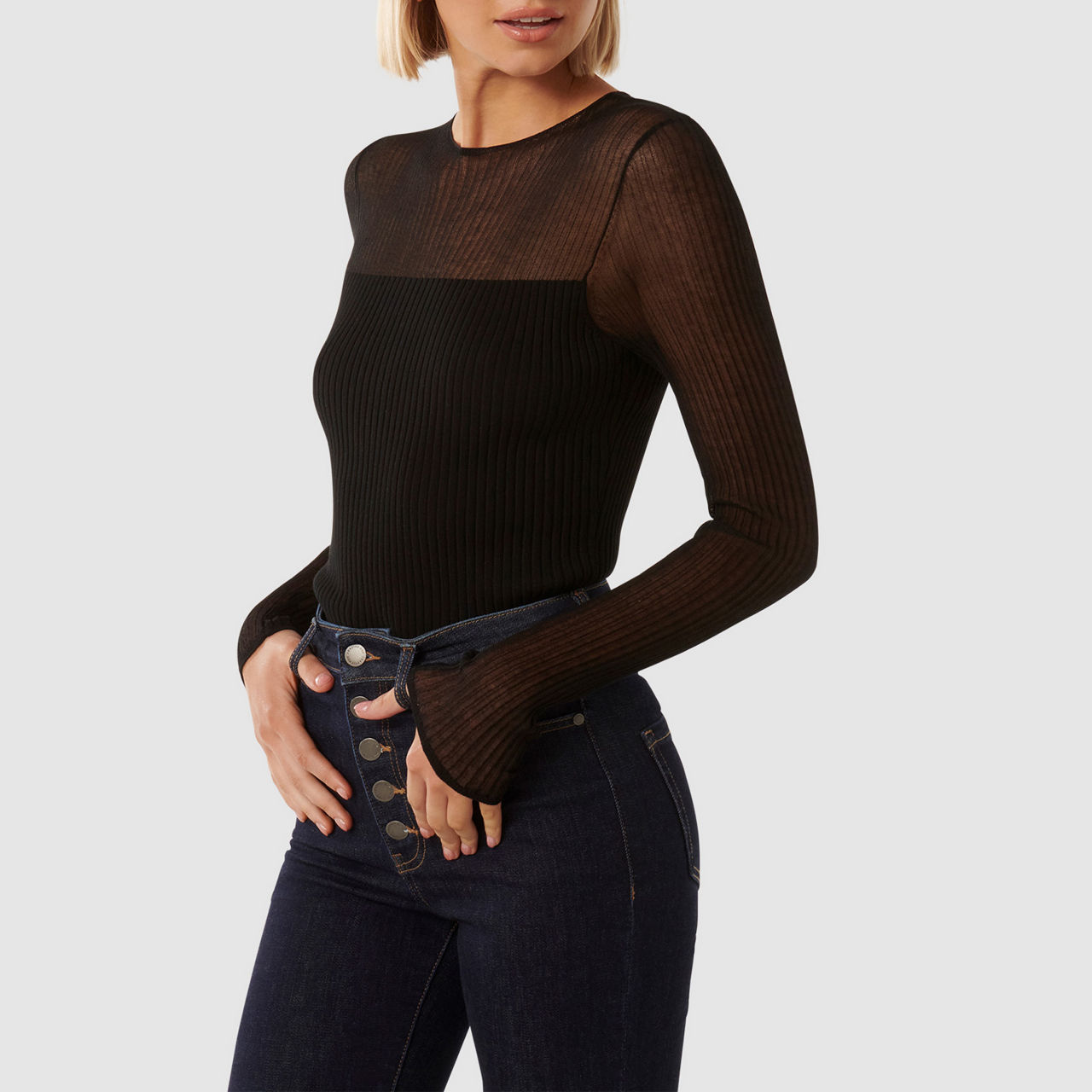 FOREVER NEW Brooke Sheer Ribbed Knit Top