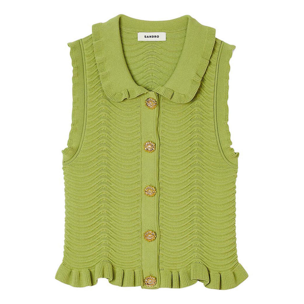 Misha & Puff Jade buy Green Knit Vest with Crochet Collar