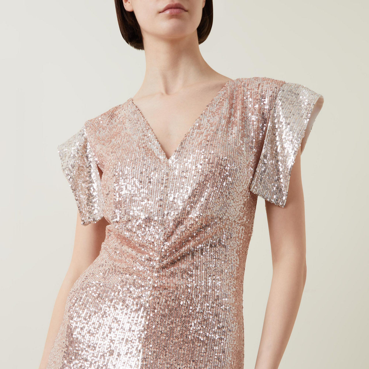 CAROLINE KILKENNY Logan Ruched Sequin Dress