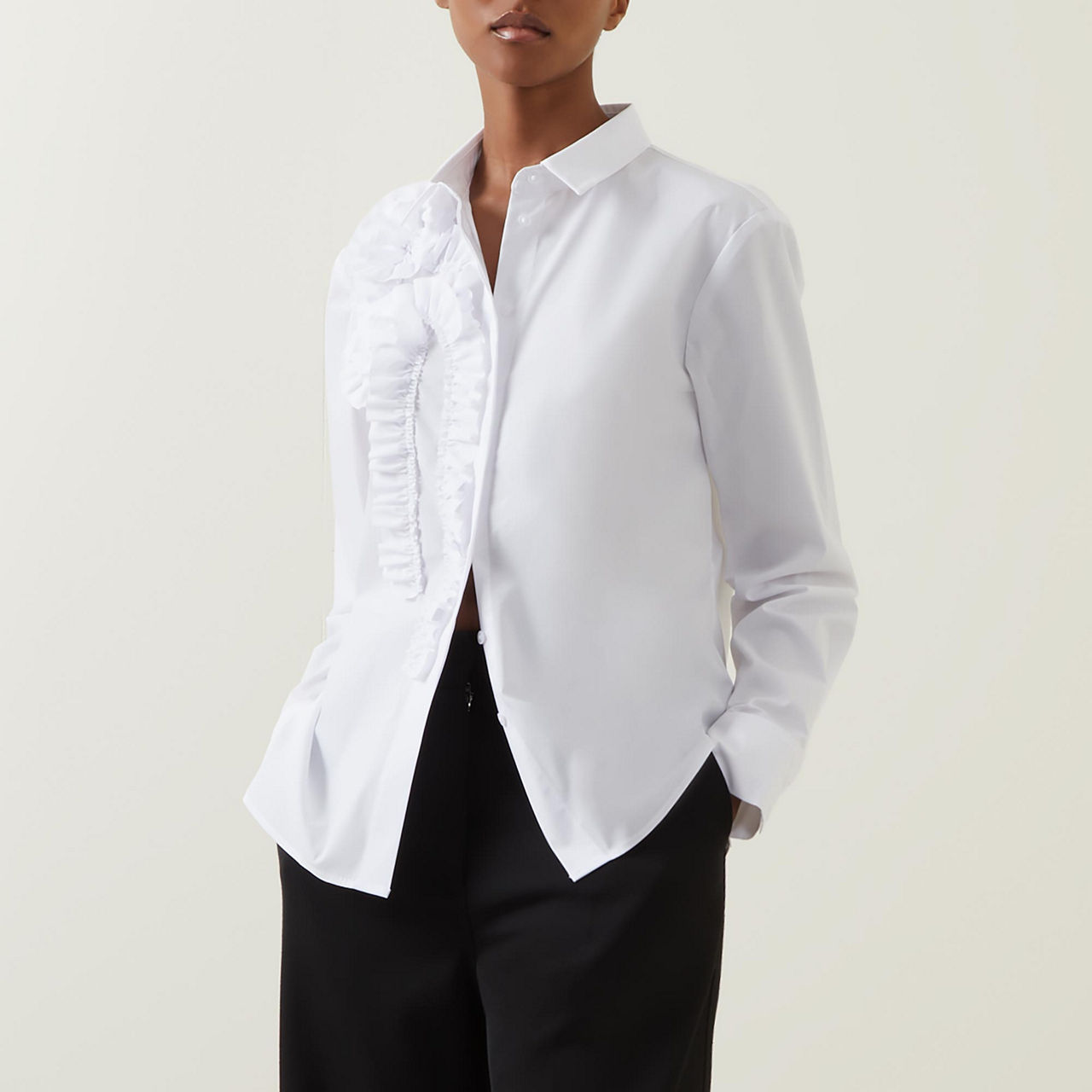 Ruffle-Detail Button-Down Shirt