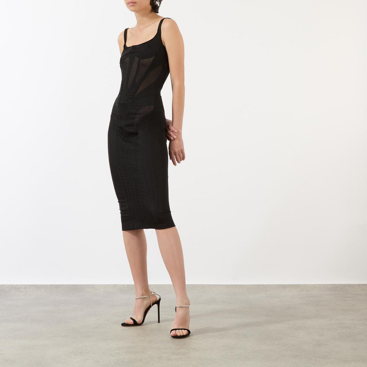 MUGLER Abito MeshPanel Fitted Dress