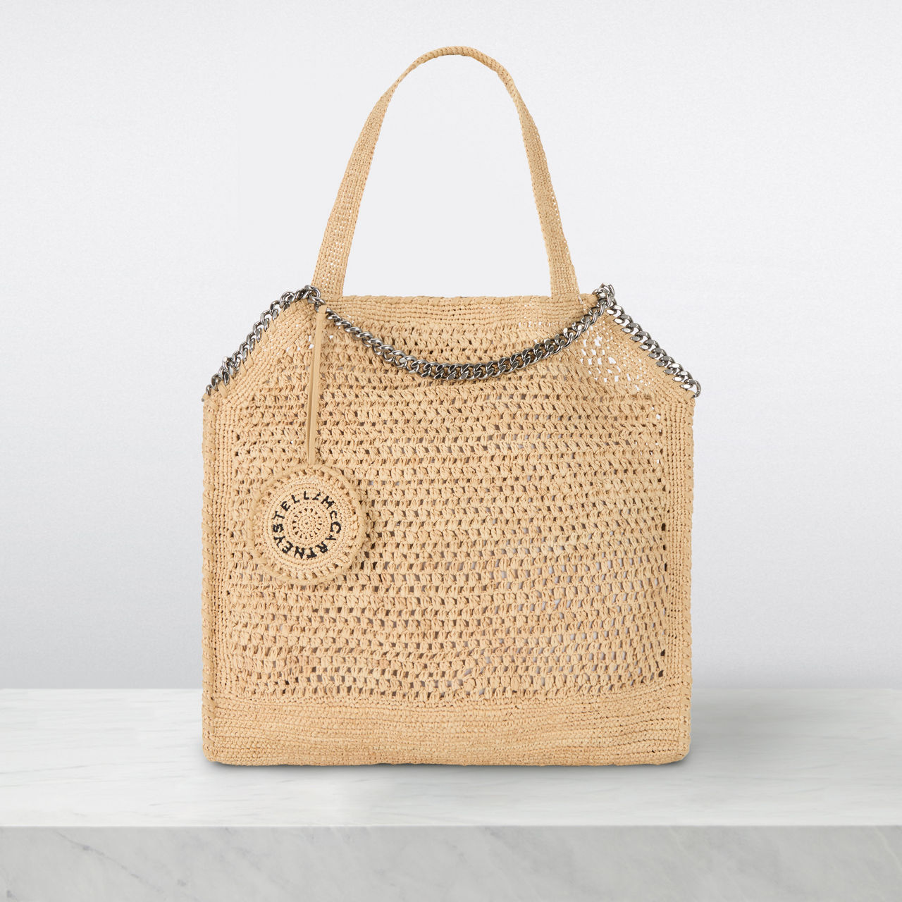 STELLA MCCARTNEY Falabella Small Crochet Raffia Tote Bag