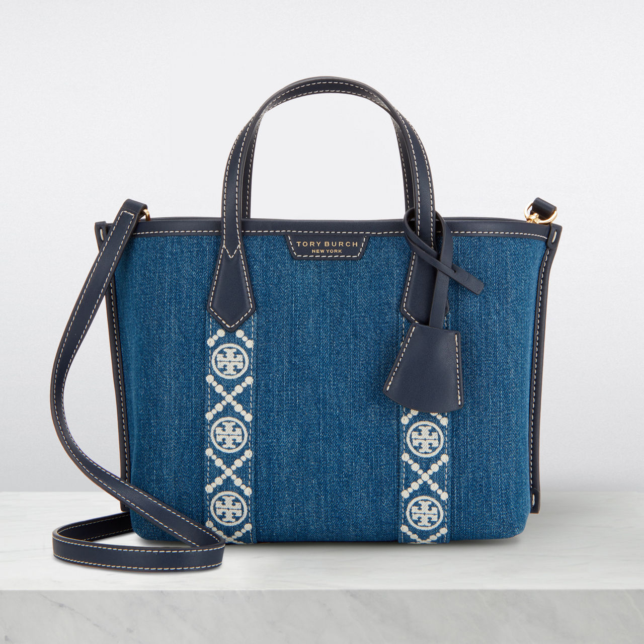 TORY BURCH Perry Triple Compartment Small Denim Tote