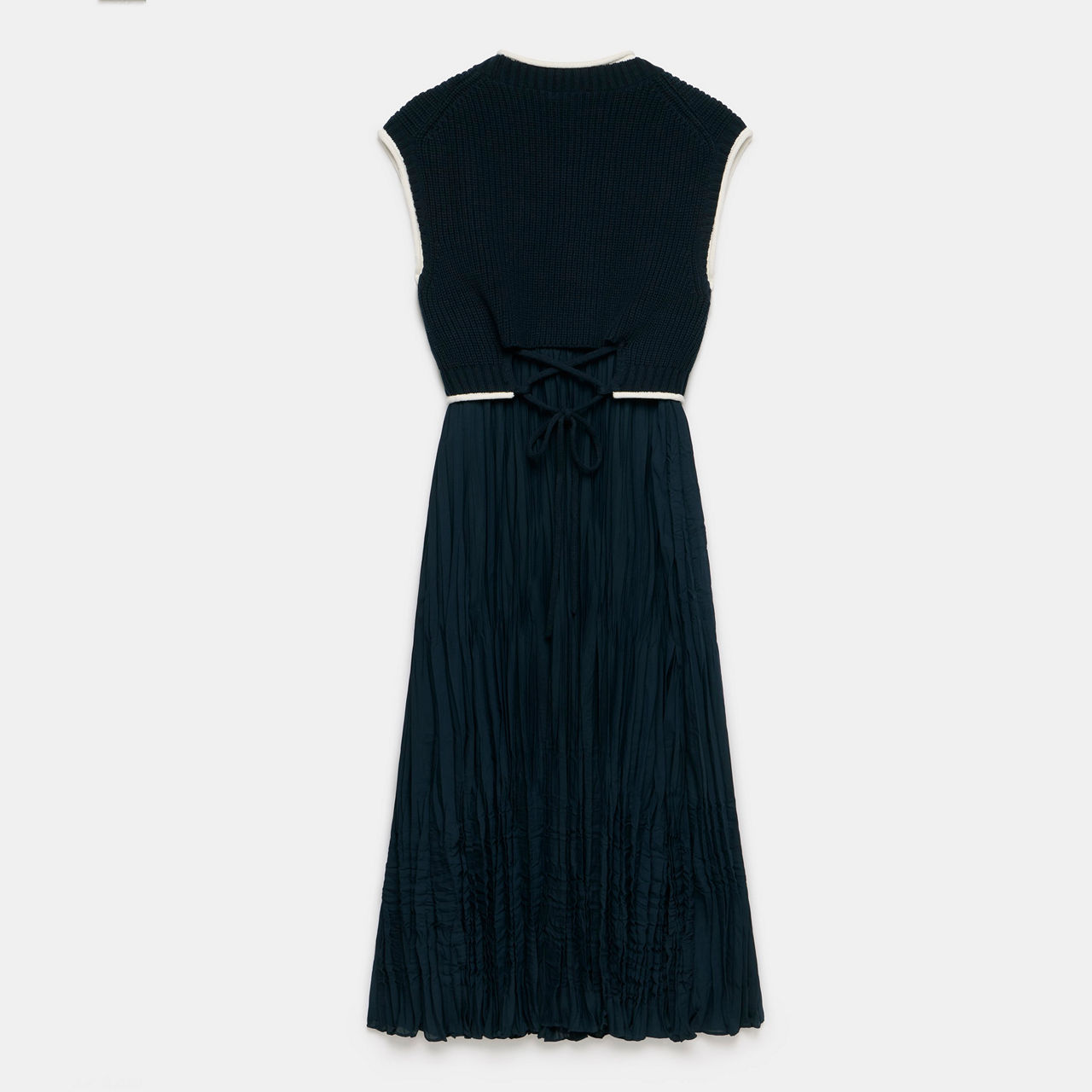 MINT VELVET Ribbed Knit Pleated Dress Blue