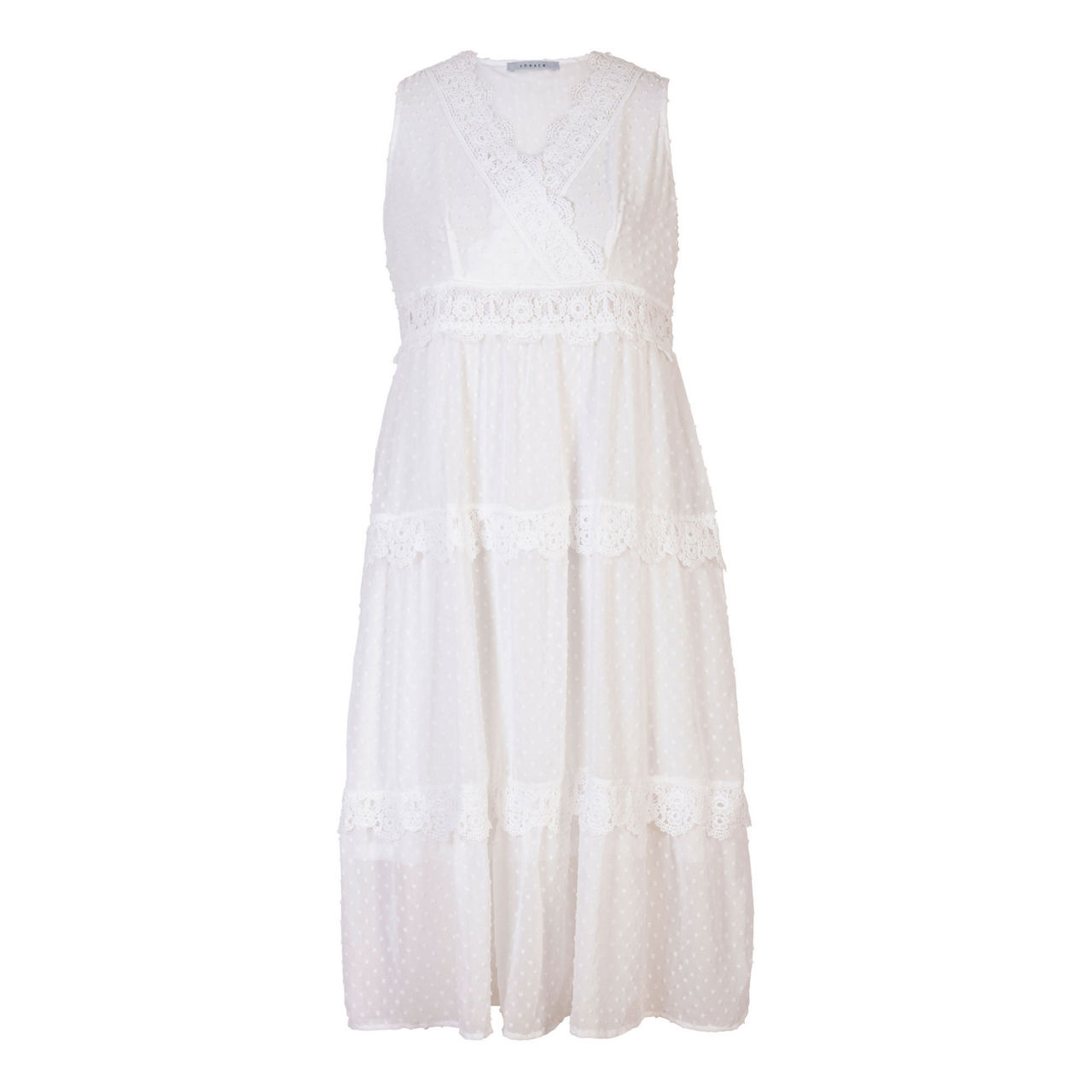 CHESCA Embroidered Tiered Dress White