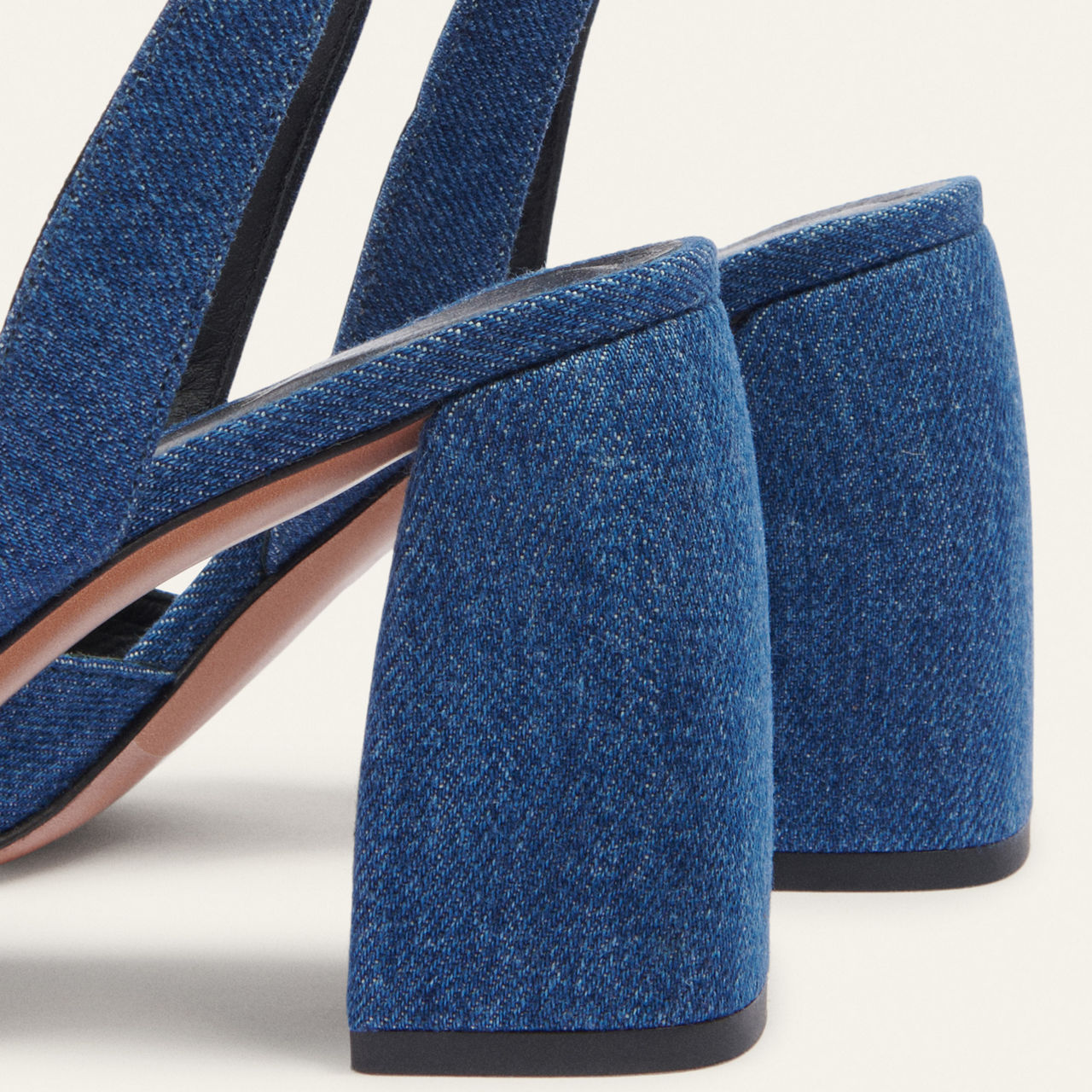 denim block heels