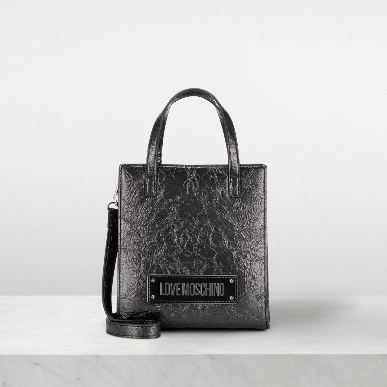 LOVE MOSCHINO Crush Crackle Small Tote Bag Black