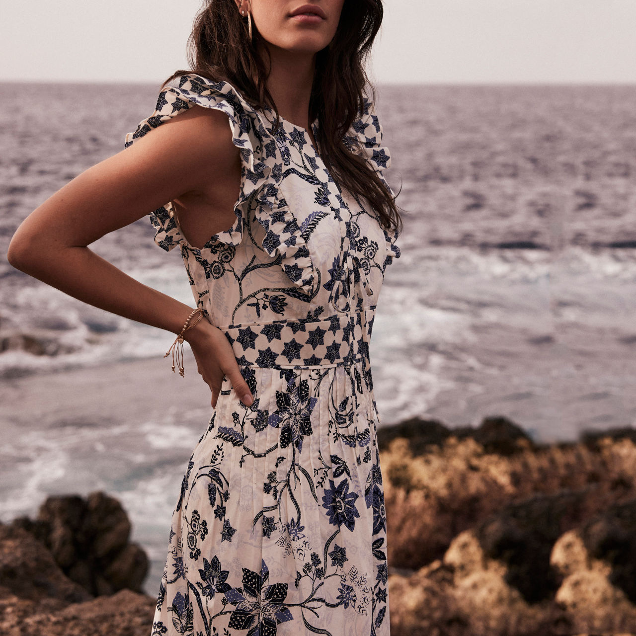 MINT VELVET Floral Ruffle Flared Dress