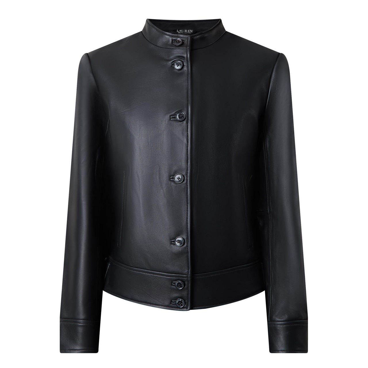 LAUREN Short Button-Down Leather Jacket