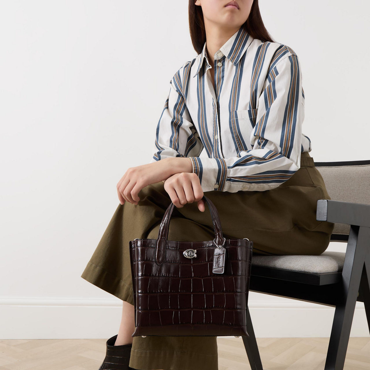 COACH Willow Leather Croc Tote Bag