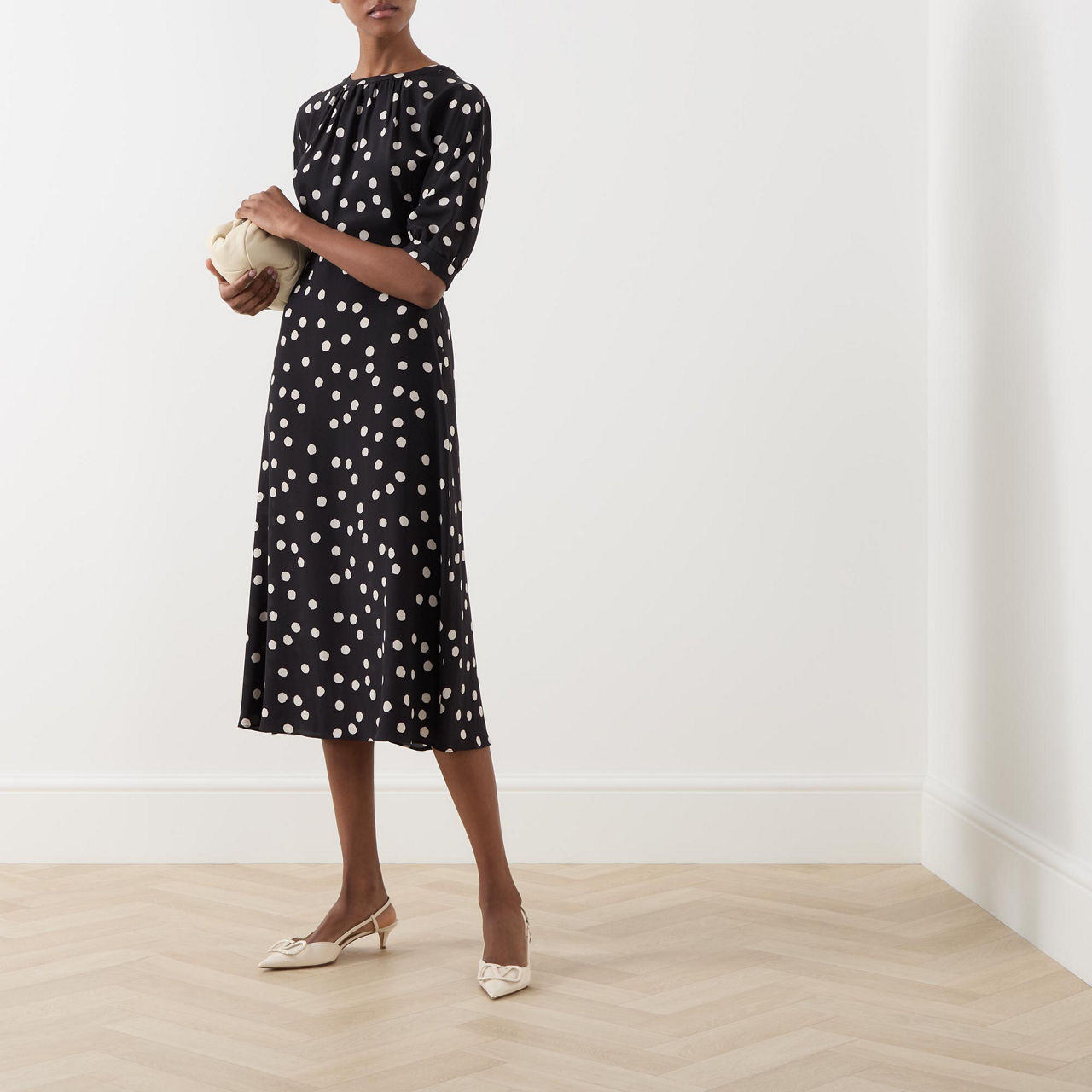 S MAX MARA Demetra Polka Dot Flared Dress Black Irregular