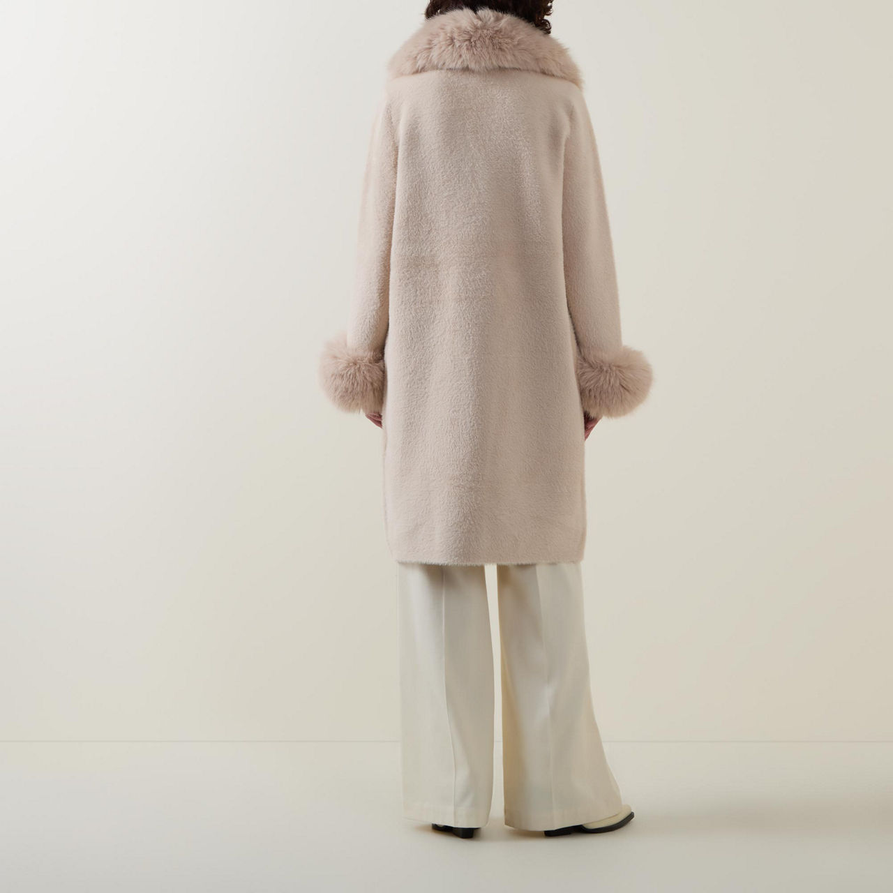 JOSEPH RIBKOFF Faux Fur Trim Coat Champagne