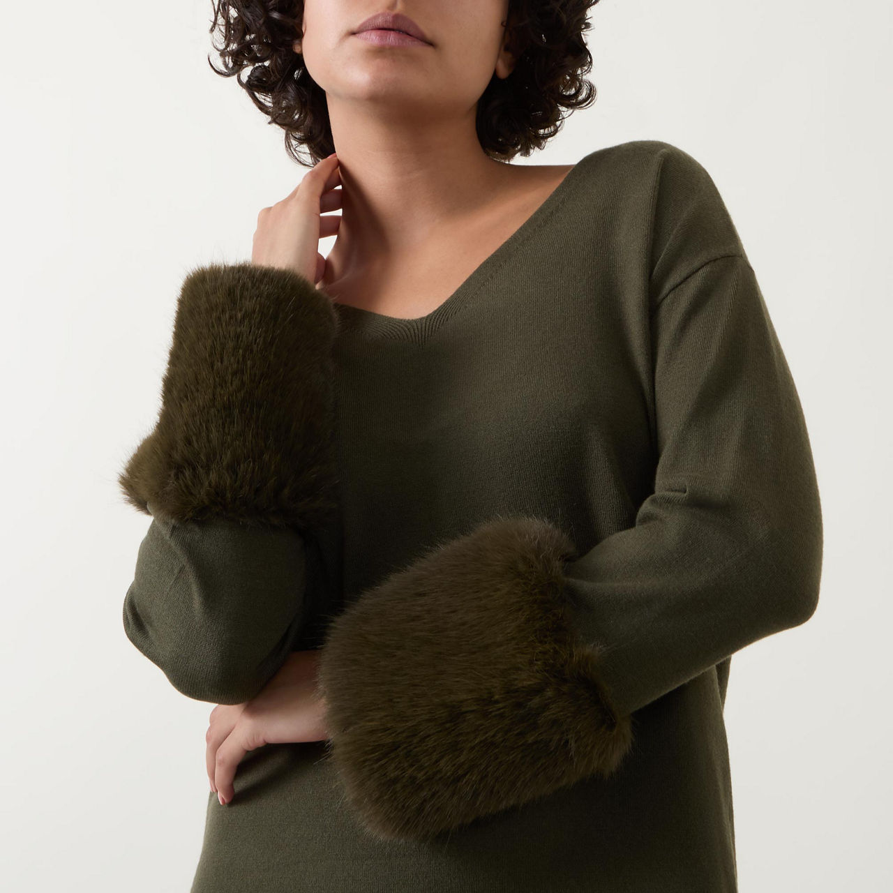 Faux fur trimmed sweater sale
