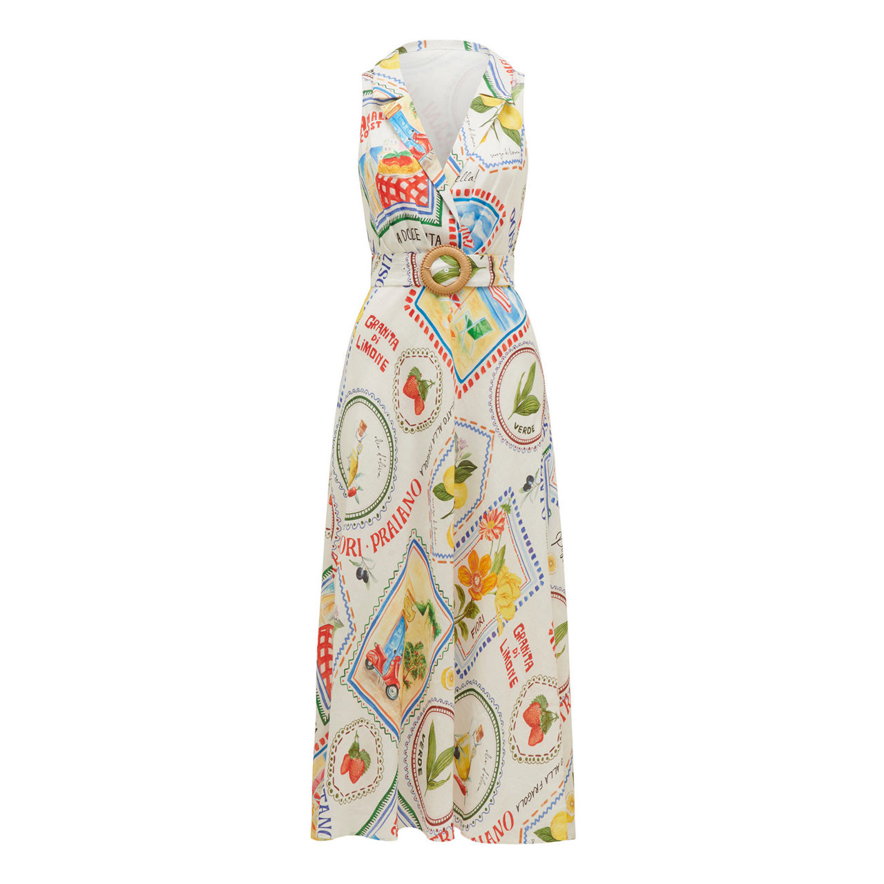 FOREVER NEW Paulina Belted Linen Flared Dress