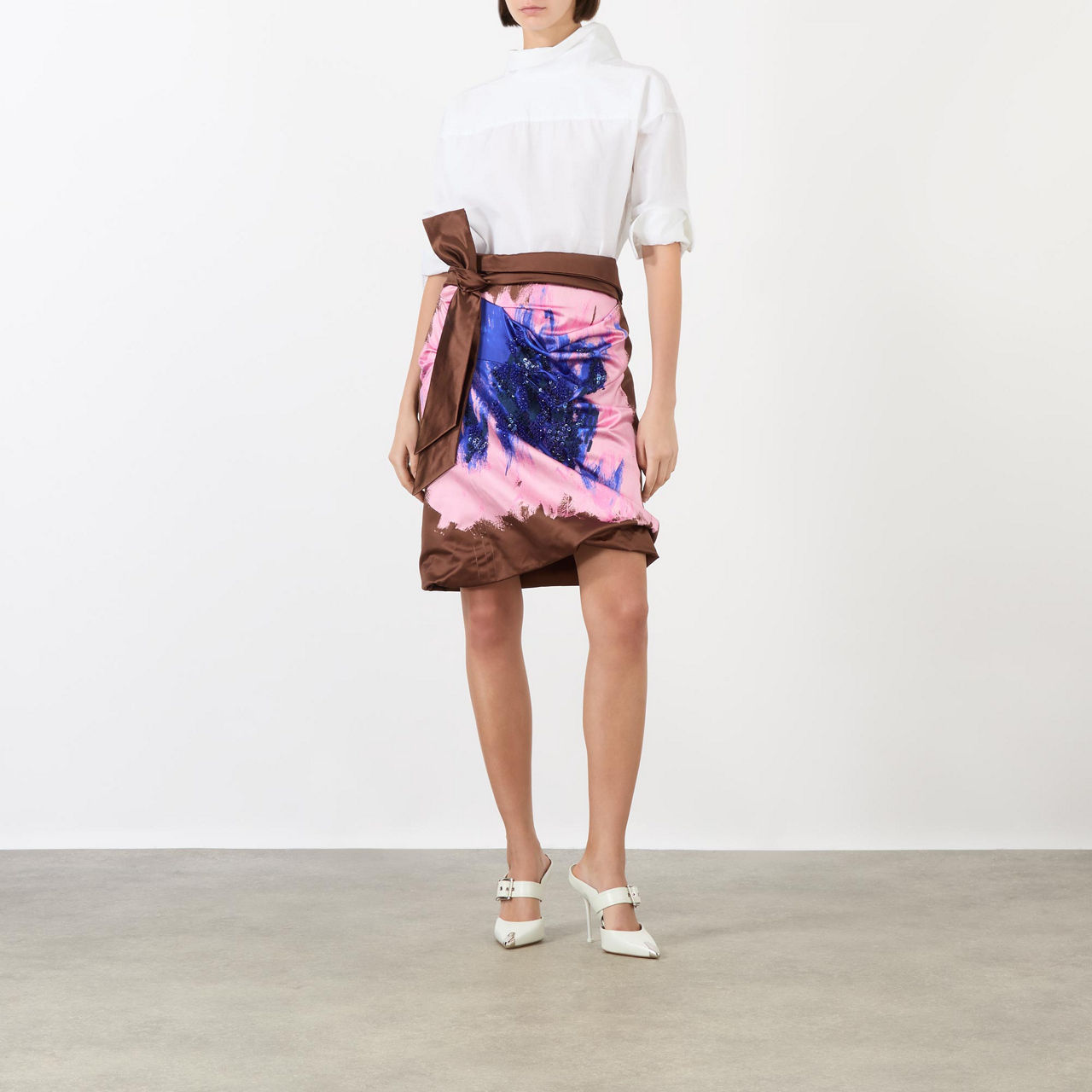 DRIES VAN NOTEN ContrastPrint Mini Wrap Skirt