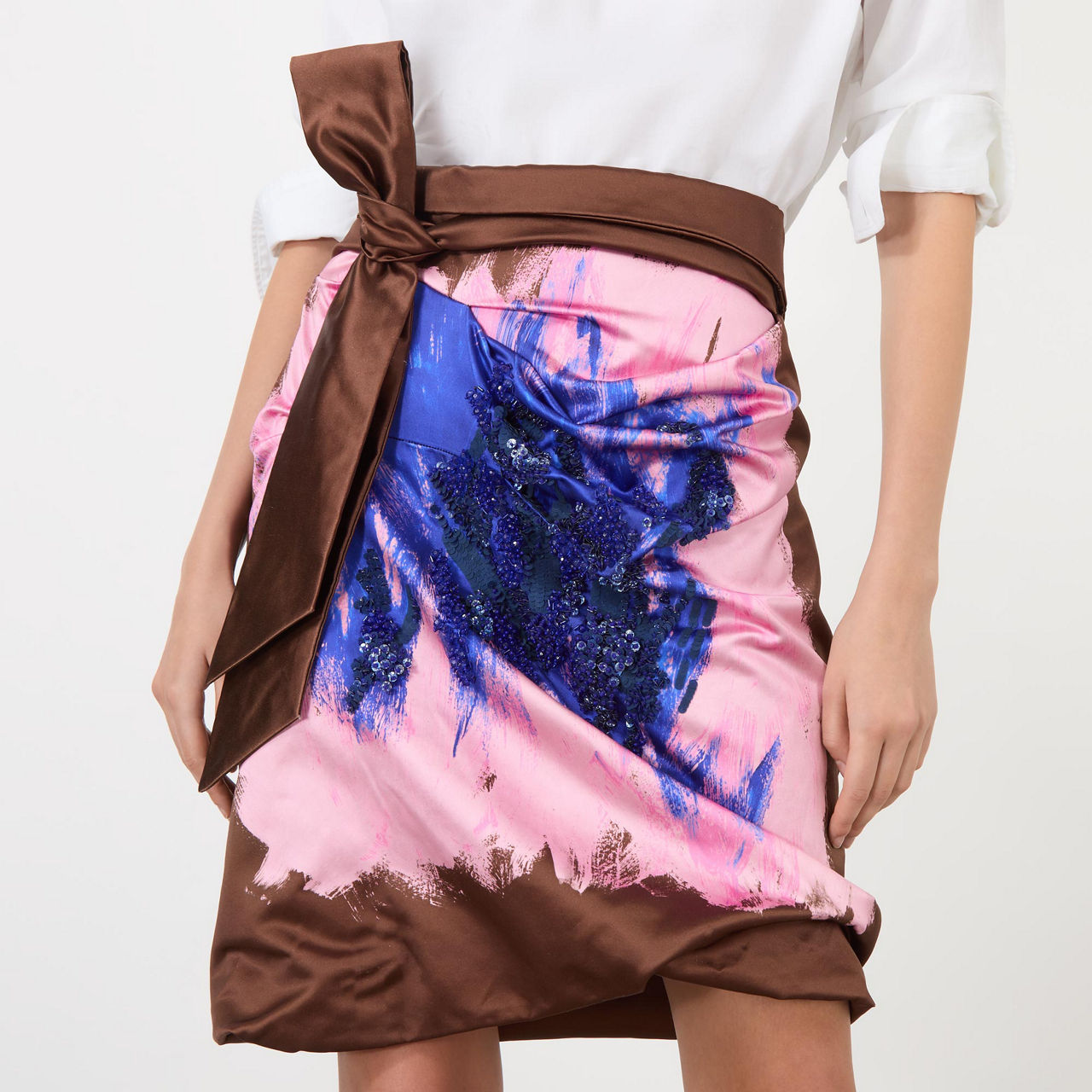 DRIES VAN NOTEN ContrastPrint Mini Wrap Skirt