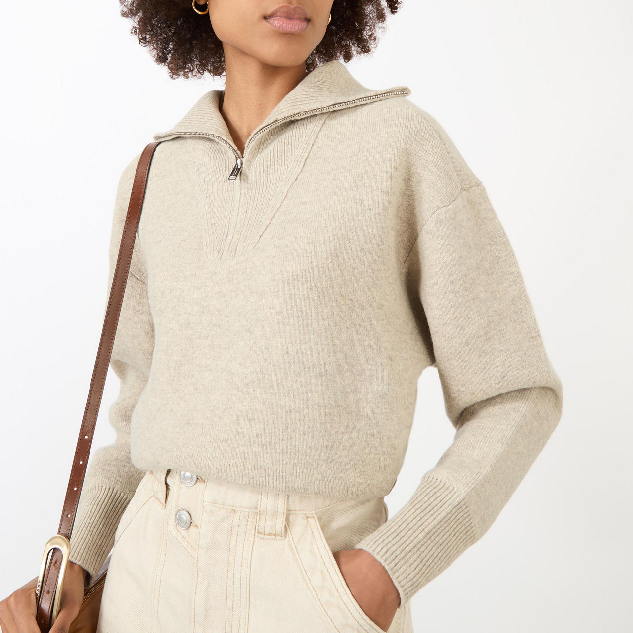 ISABEL MARANT ETOILE Laranne Half Zip Sweater Light Grey