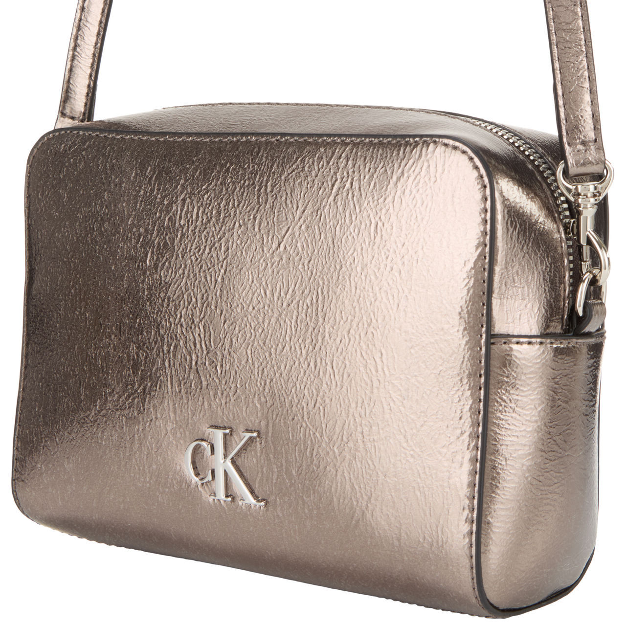 CALVIN KLEIN Monogram Metallic Crossbody Bag Gunmetal