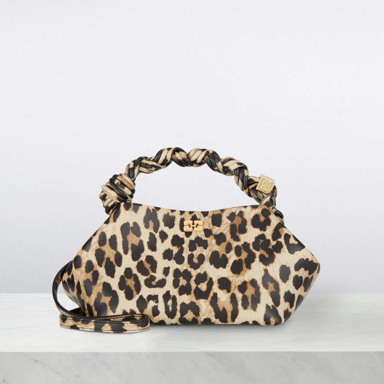 GANNI Bou Small Leopard Print Top Handle Bag Leopard