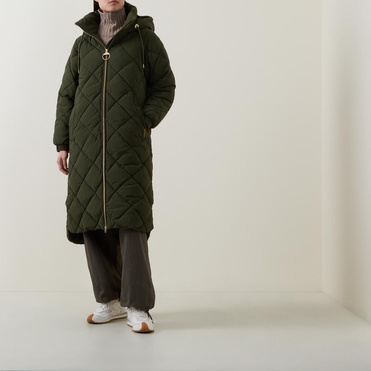 Long Womens Coats Green Quilted Puffer Jacket BARBOUR Kirkton