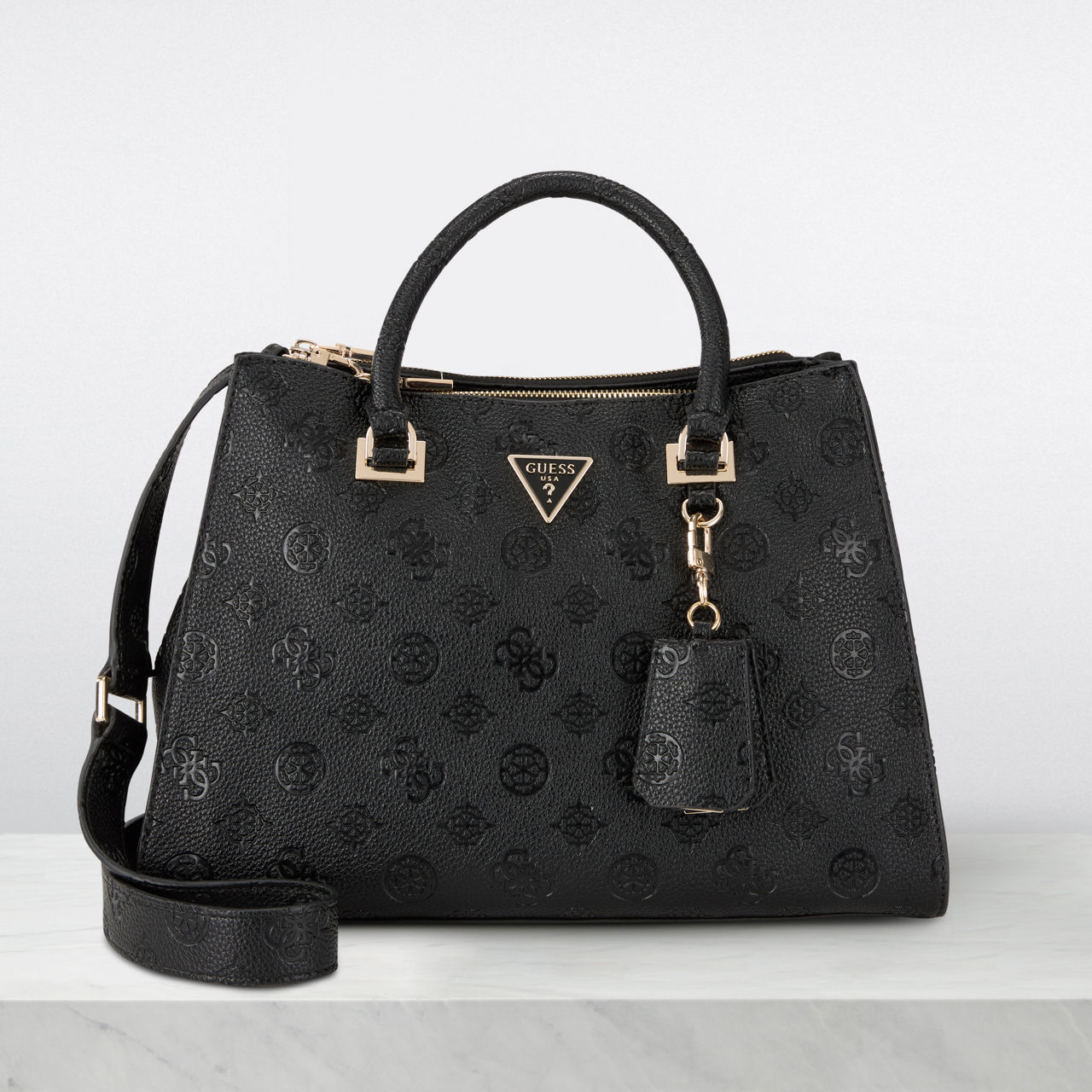 GUESS Cresidia Logo Satchel Black