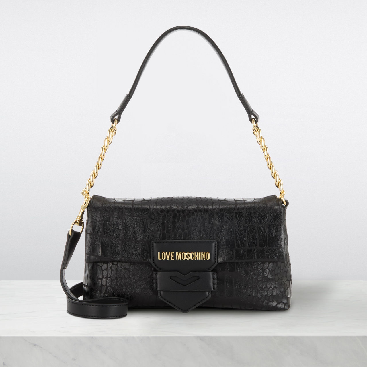 LOVE MOSCHINO Croc Chain Crossbody Bag Black