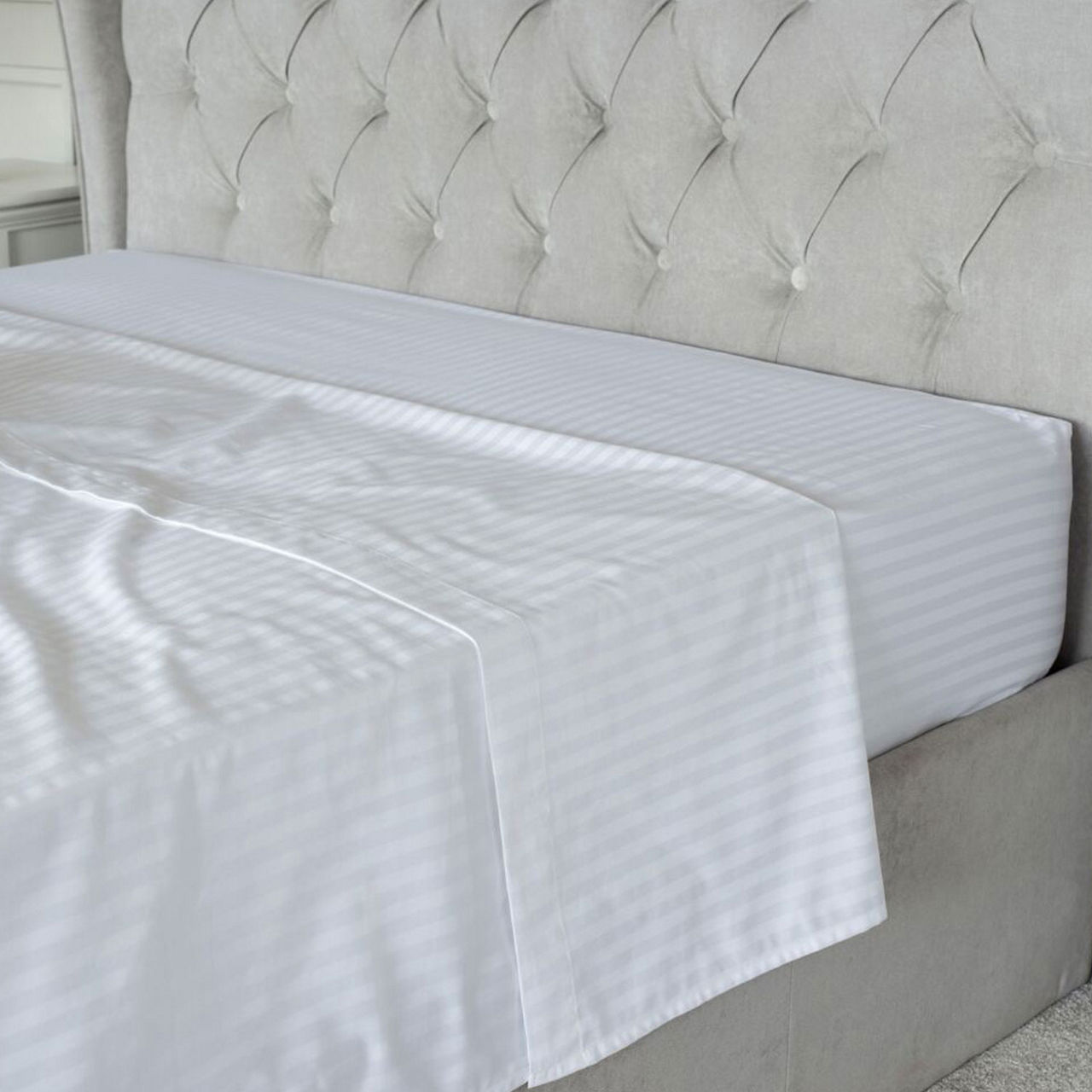 Hotel Suite 540 Count Satin Stripe Flat Sheet White