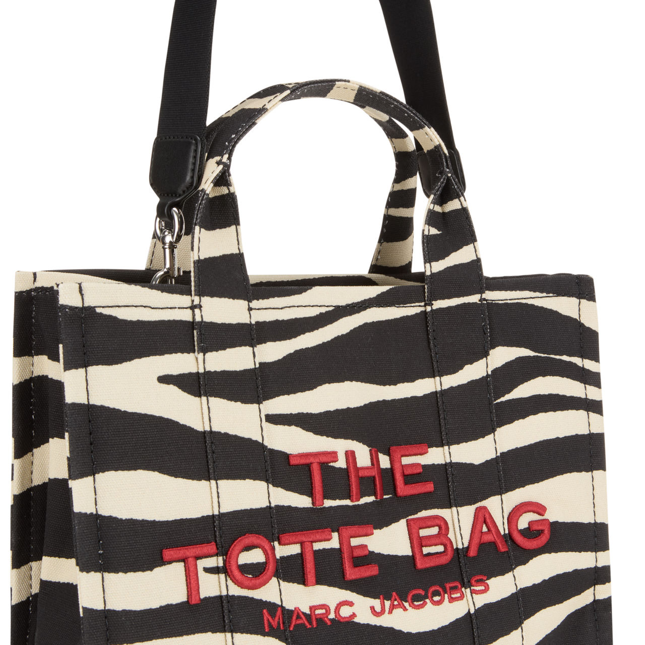 MARC JACOBS The Zebra Canvas Medium Tote Bag Black White