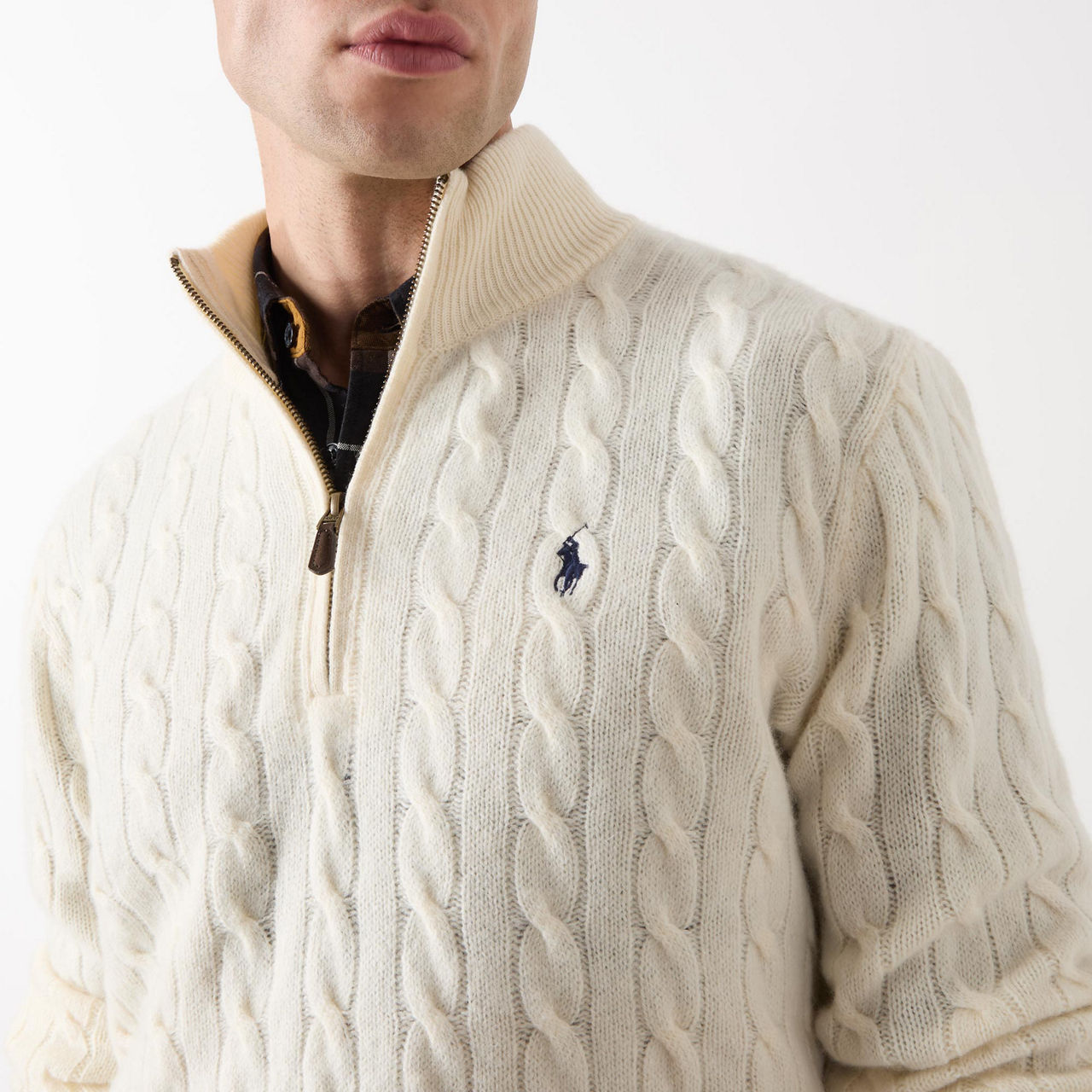 POLO RALPH LAUREN Cable Knit Half Zip Sweater Cream