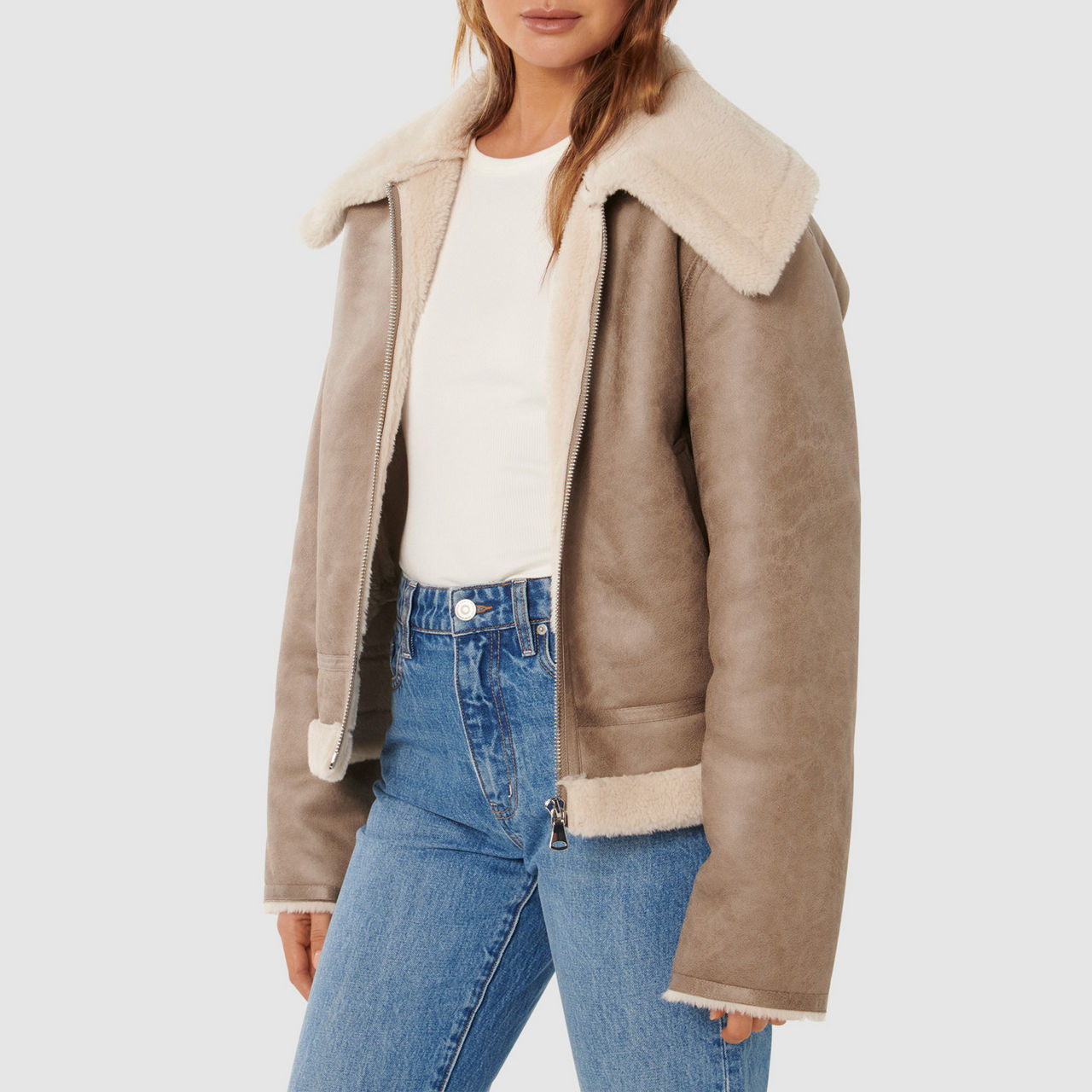 FOREVER NEW Jamie Shearling Aviator Jacket