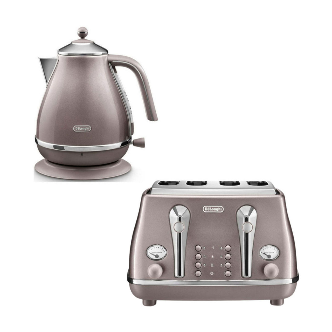 DE LONGHI Icona Metallics Kettle and Toaster Pink Set