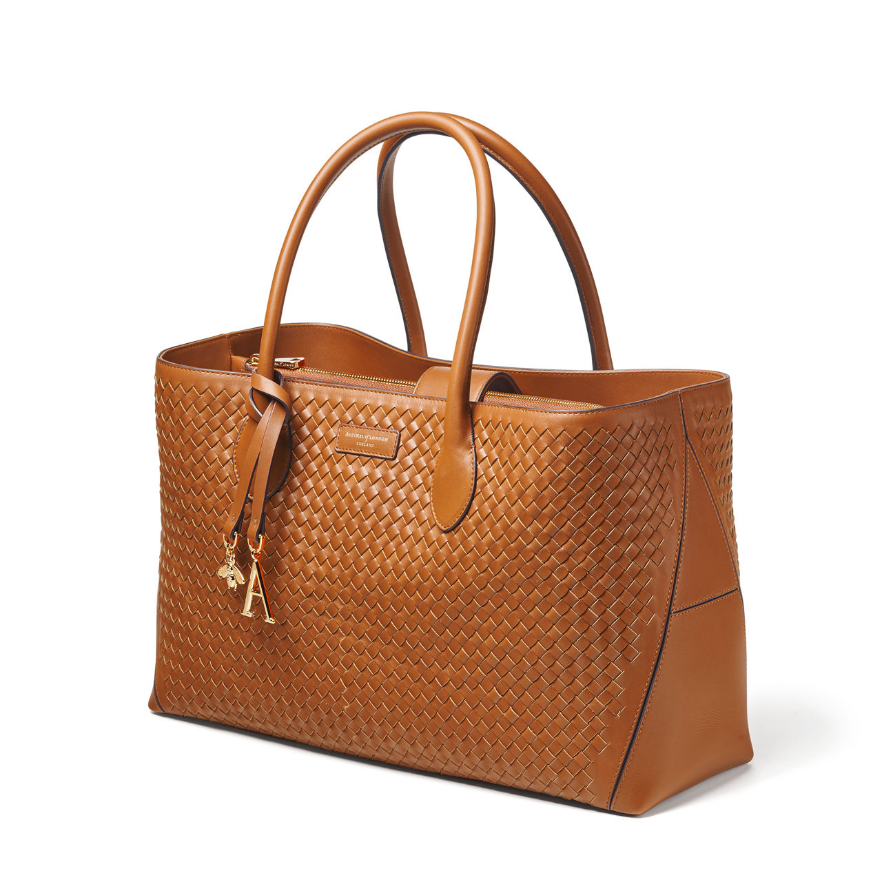 Woven leather tote bag top