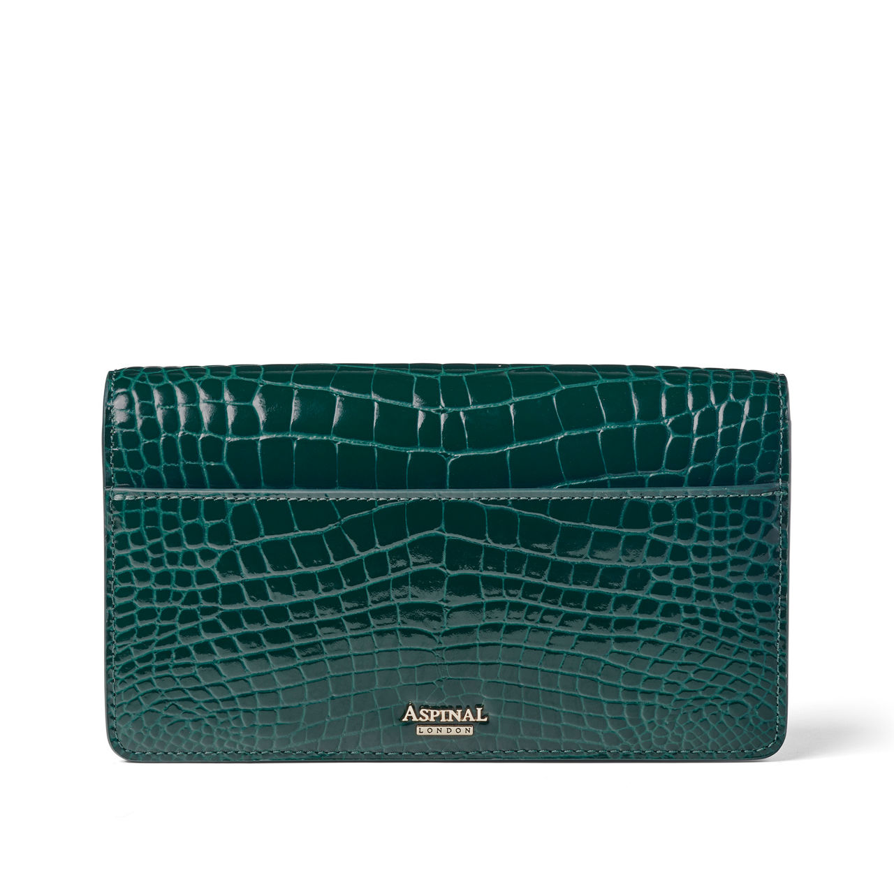 ASPINAL OF LONDON ONLINE EXCLUSIVE Mayfair 2 Patent Croc Clutch Bag Evergreen