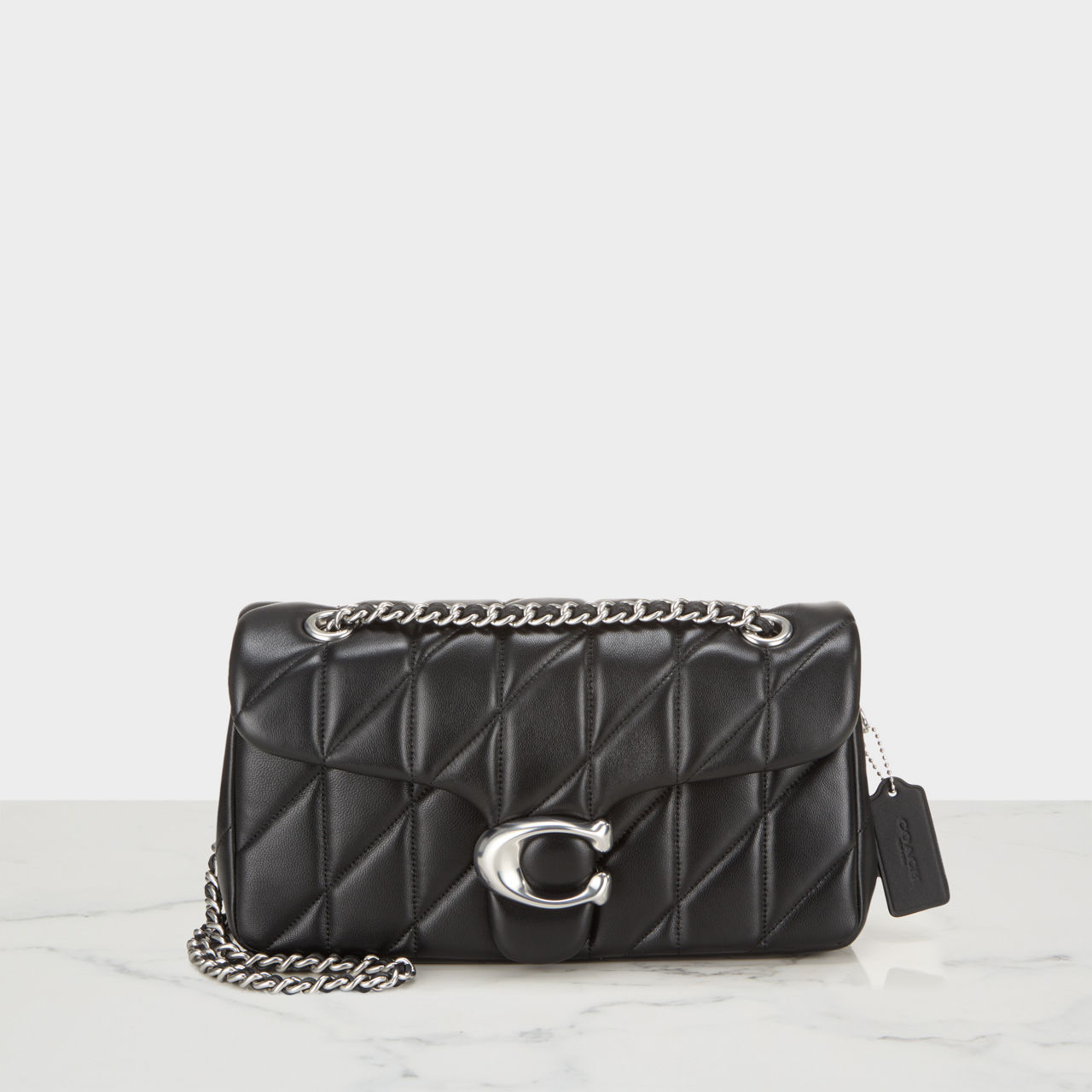 COACH Tabby 26 Quilted Shoulder Bag Black Silver