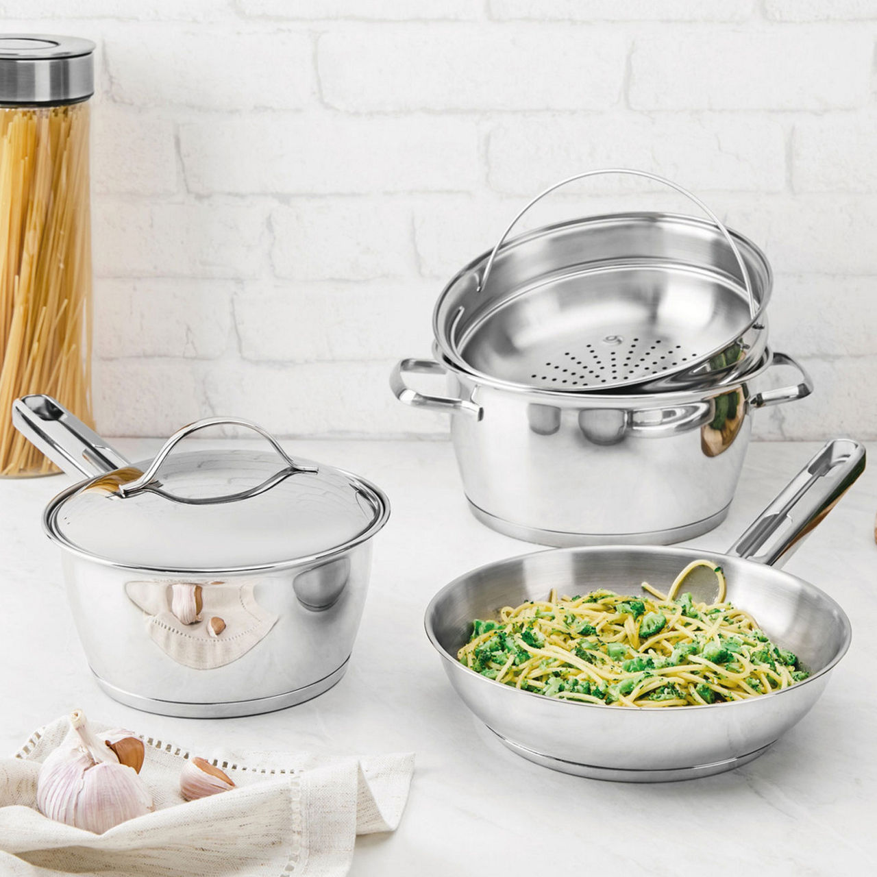 Allegra Stainless Steel Four-Piece Cookware Set