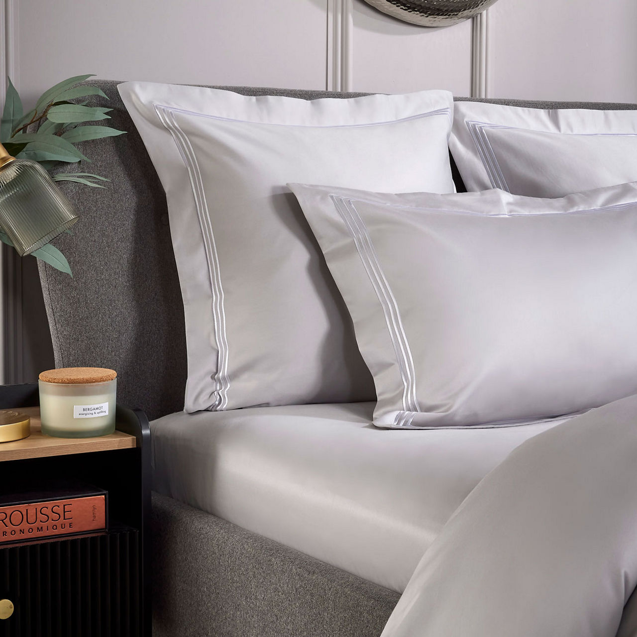 Triple Row Cord 800 Thread Count Duvet Cover White on Grey