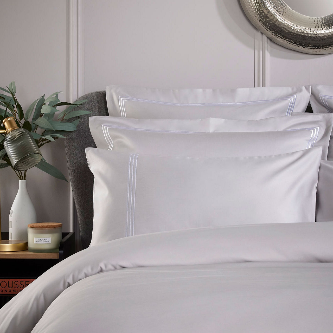 Triple Row Cord 800 Thread Count Duvet Cover White on Grey