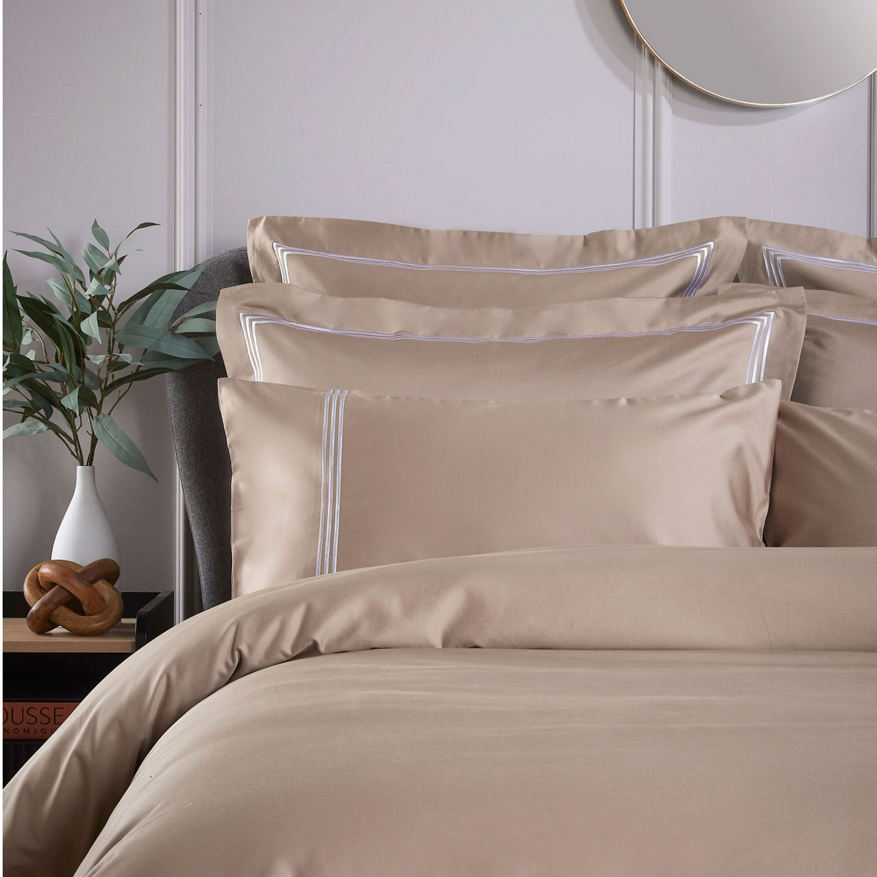 Triple Row Cord 800 Thread Count Duvet Cover White on Flax