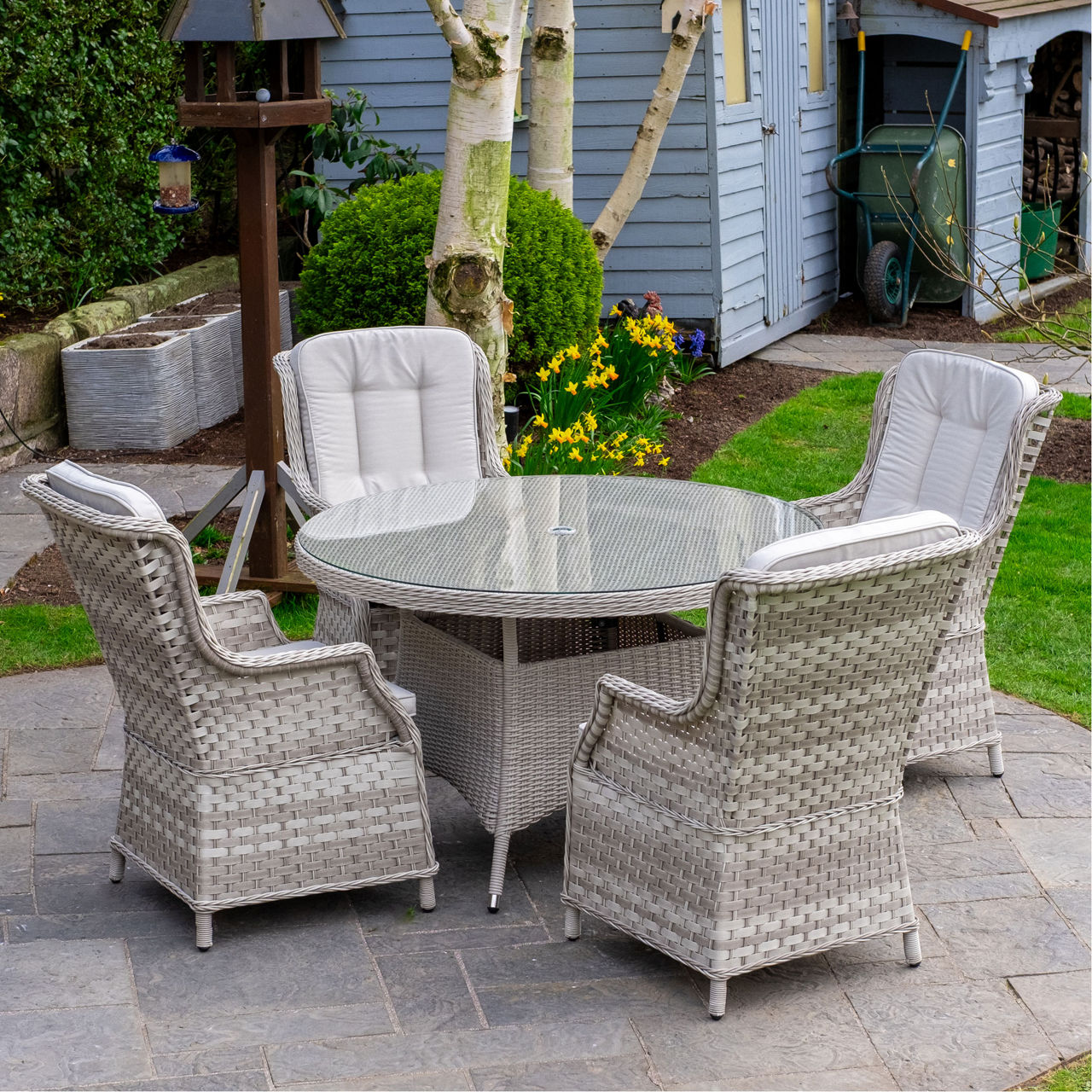 Garden Centre Rathwood Rattan Furniture RATHWOOD Sorrento Deluxe Seater Set  With Round Table White Wash