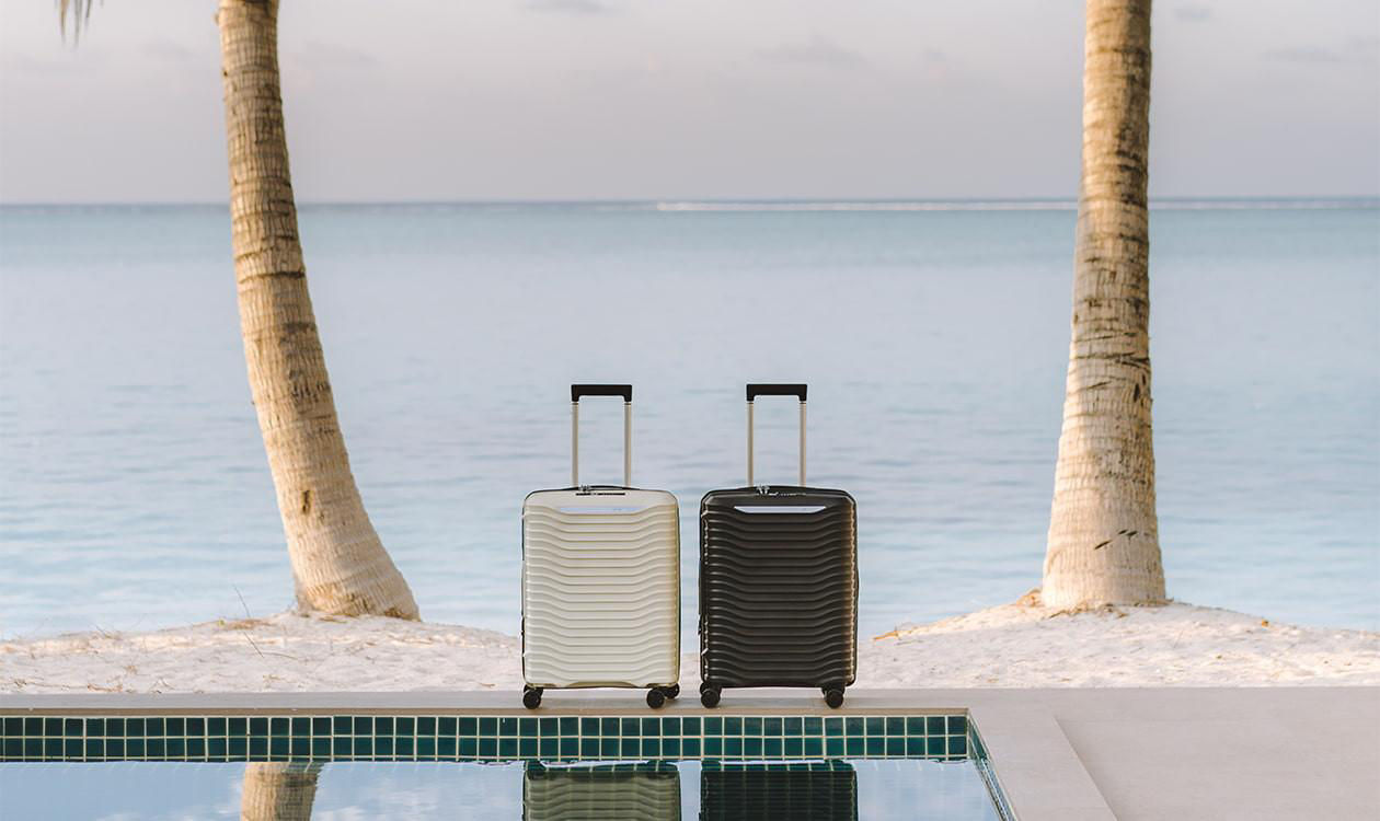 suitcases by pool