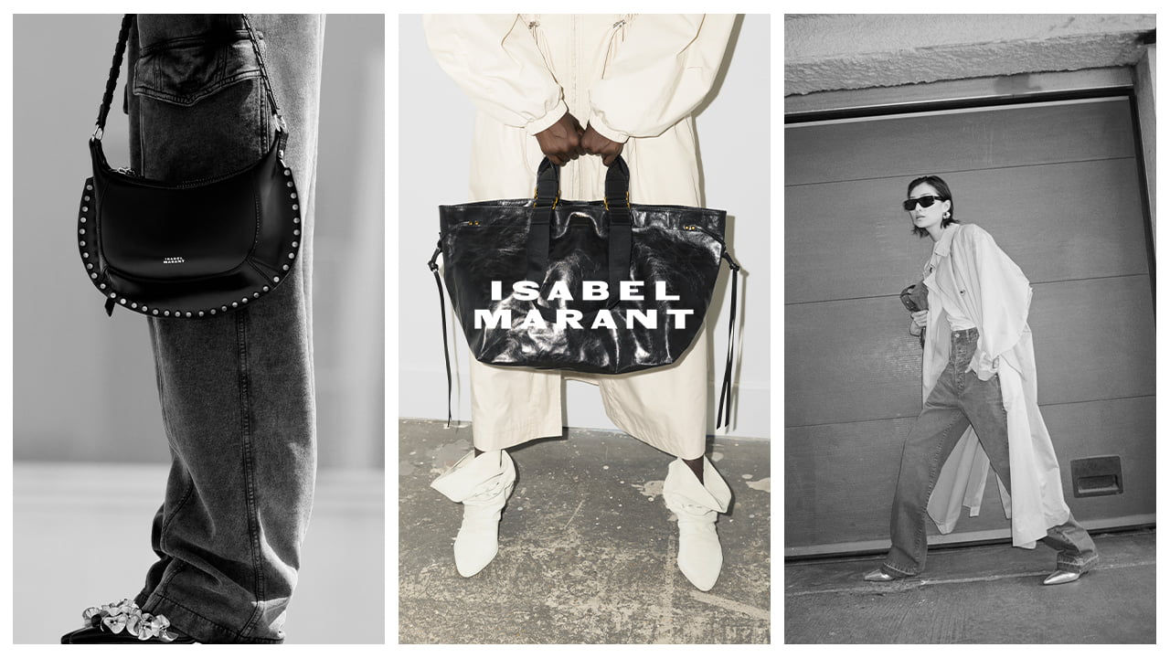 Isabel Marant logo over a collage of 3 images